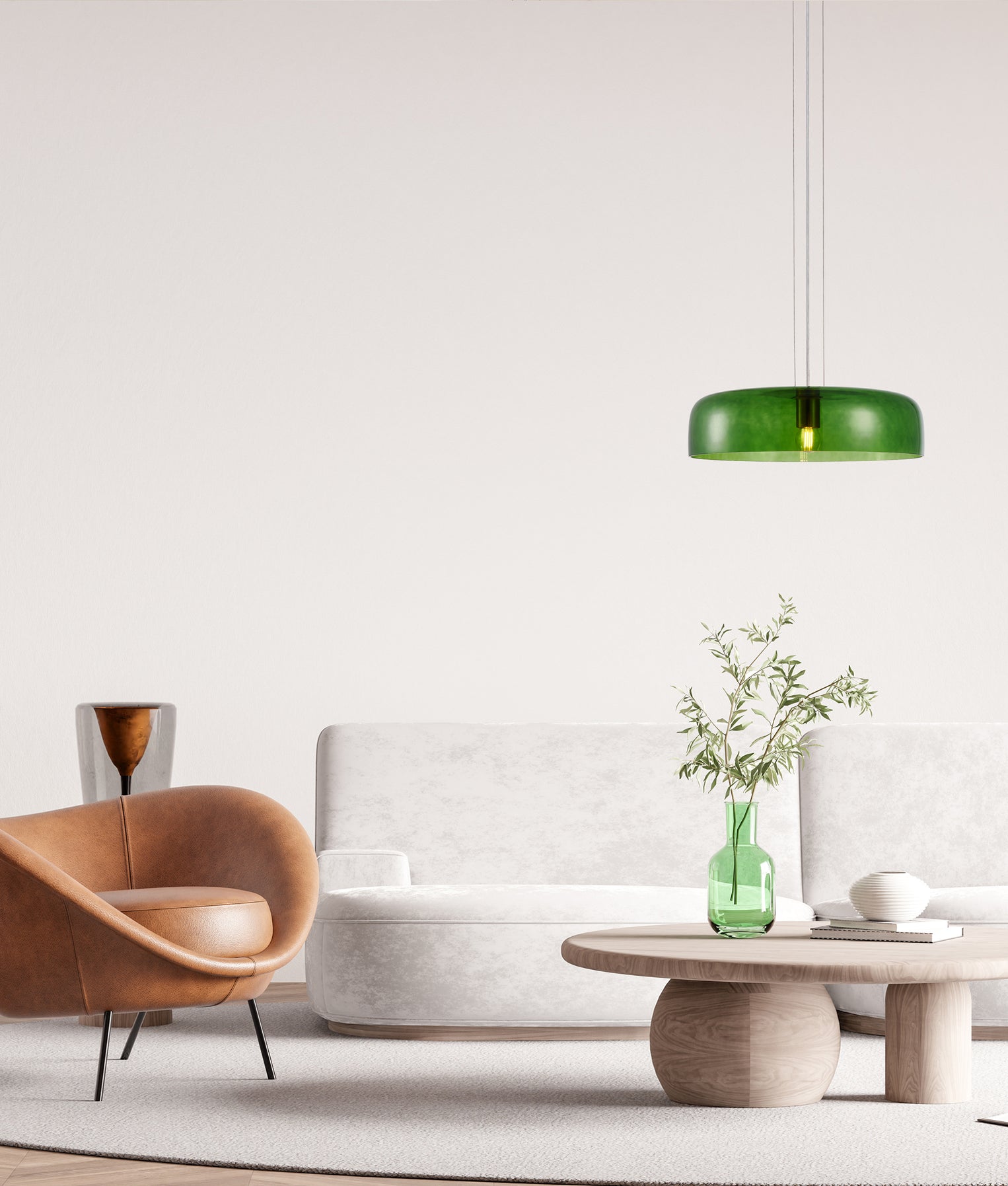 Gelatina Dome Glass With Brass Highlight Pendant Green - GELATINA3