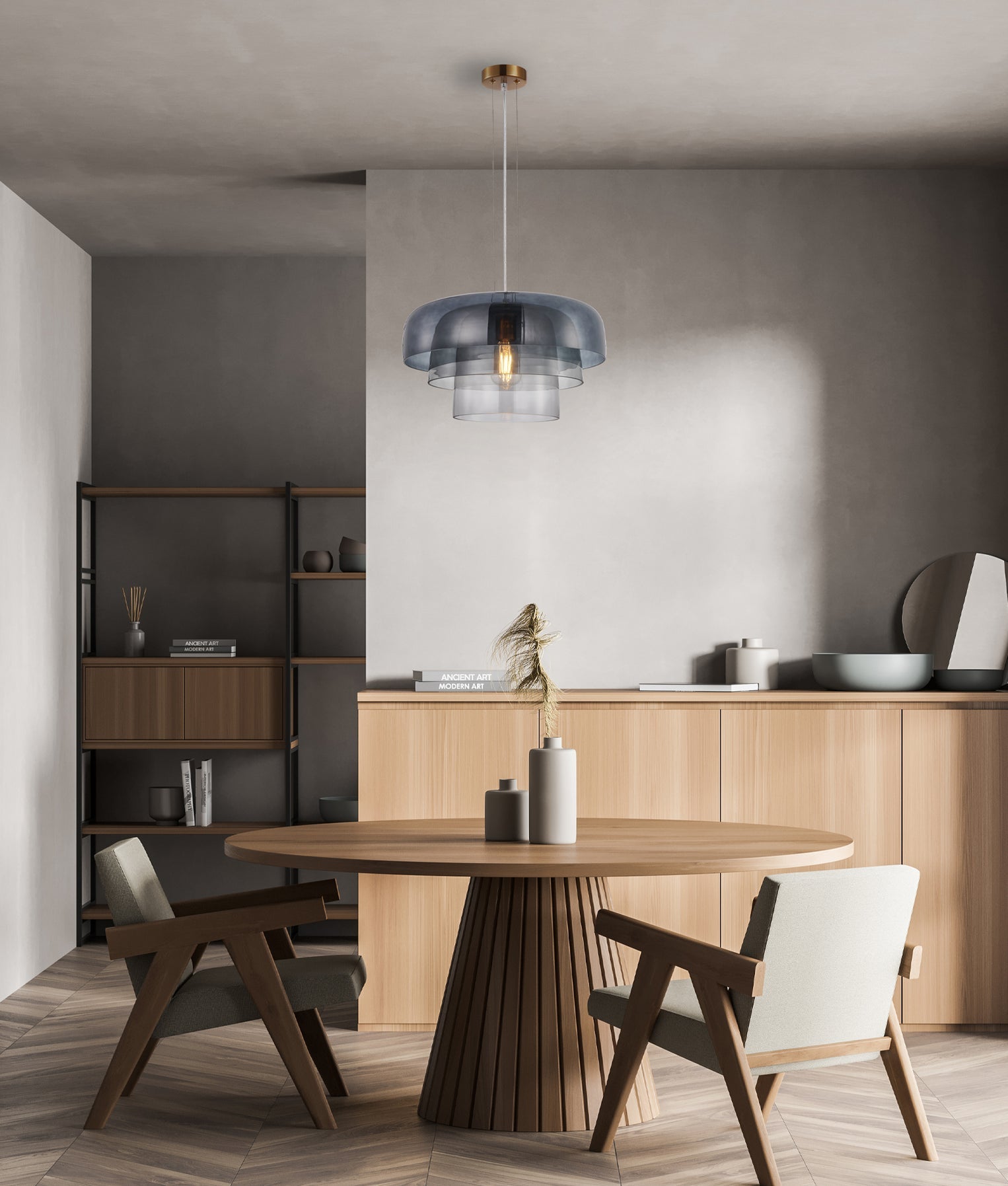 Gelatina Dome Glass With Brass Highlight Pendant Smokey Black - GELATINA4