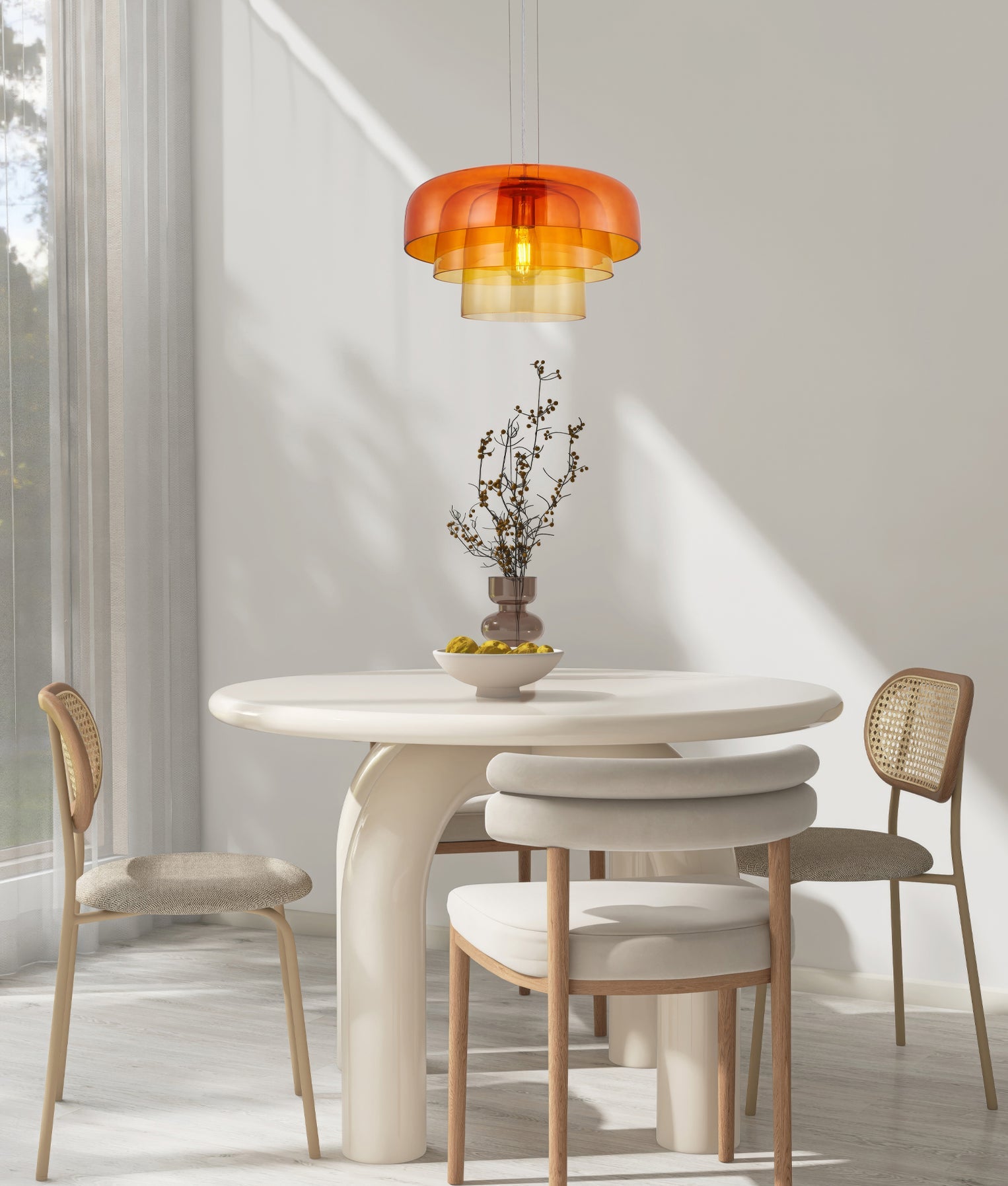 Gelatina Dome Glass With Brass Highlight Pendant Orange - GELATINA5