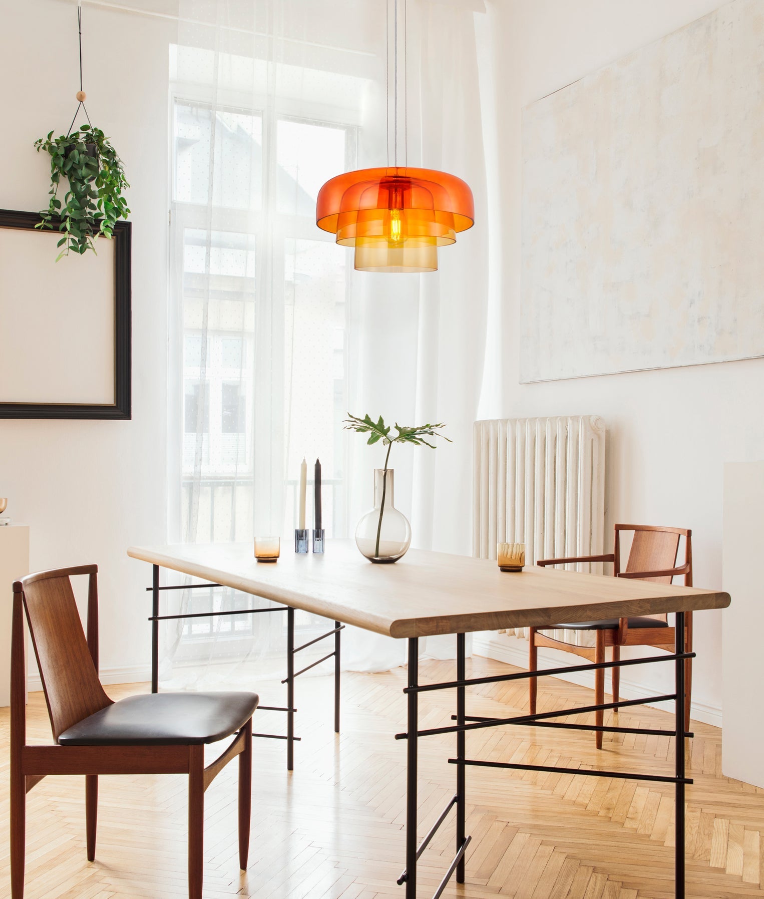 Gelatina Dome Glass With Brass Highlight Pendant Orange - GELATINA5