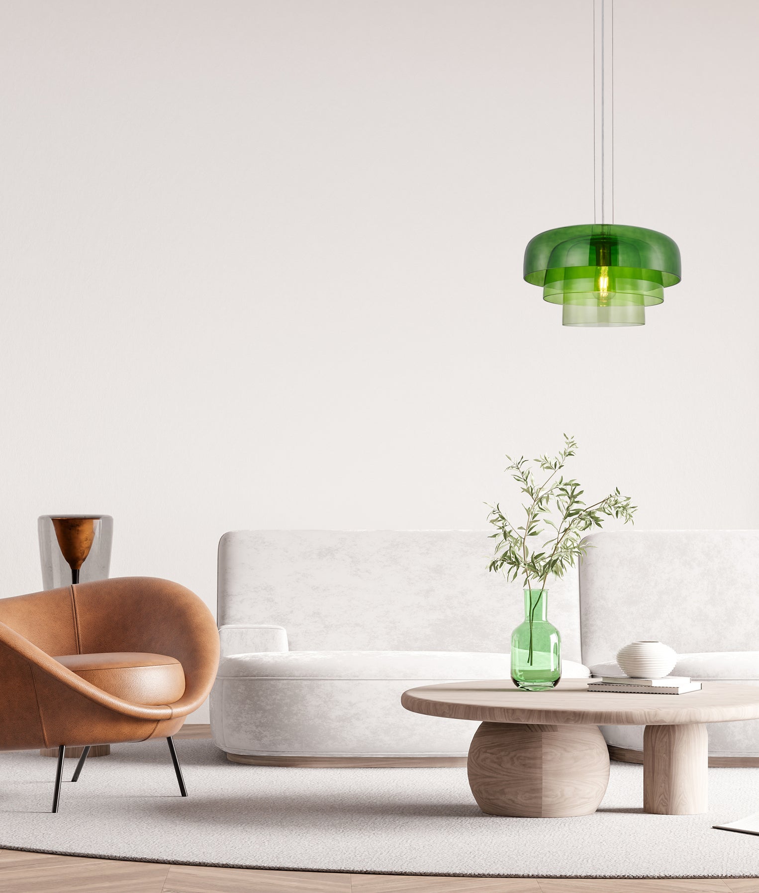 Gelatina Dome Glass With Brass Highlight Pendant Green - GELATINA6