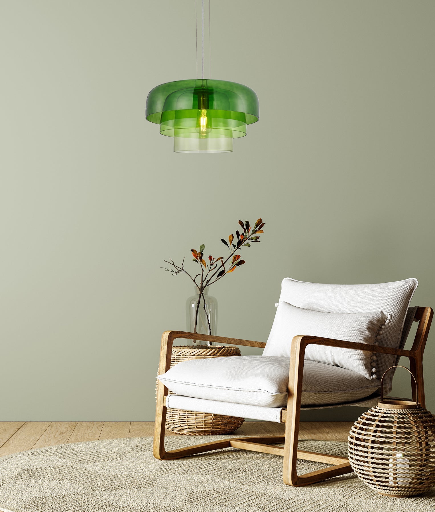 Gelatina Dome Glass With Brass Highlight Pendant Green - GELATINA6