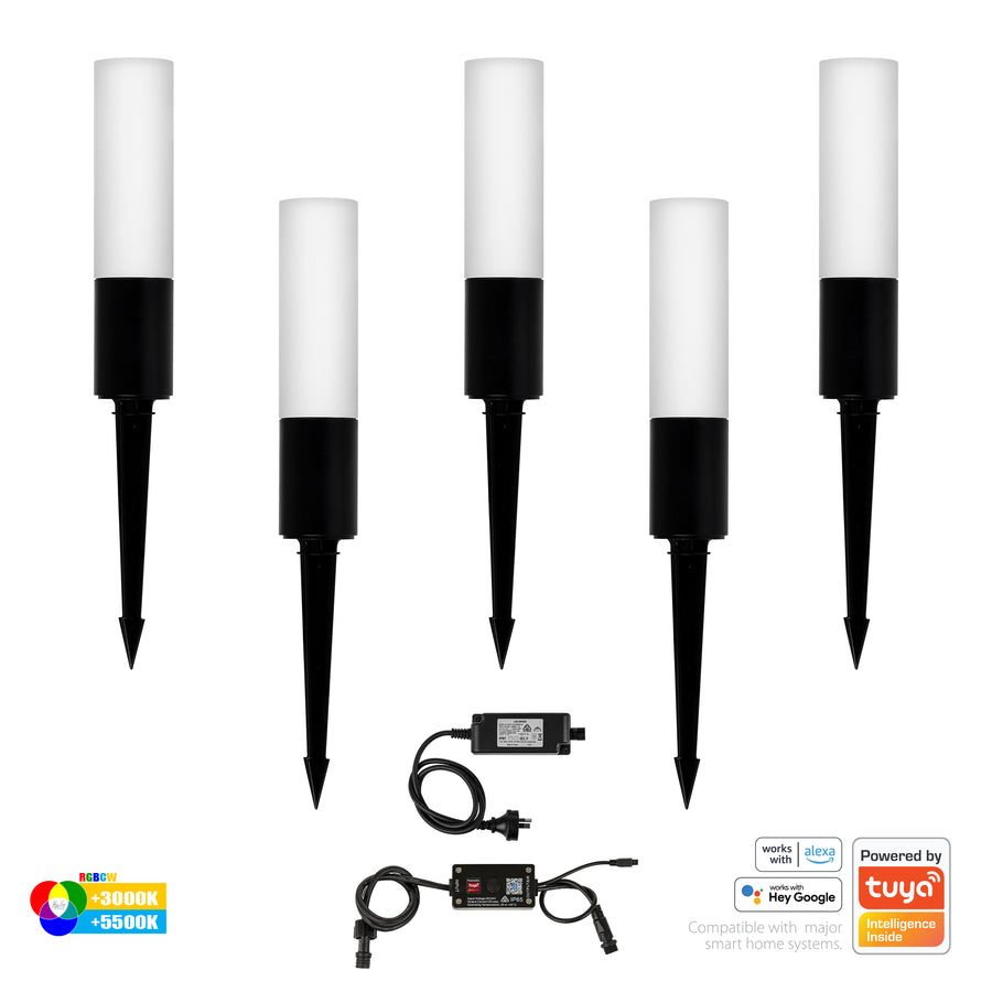 Akril LED Garden Spike 5 Light Kit 3W RGBCW Black - HV1449RGBCW-BLK-KIT