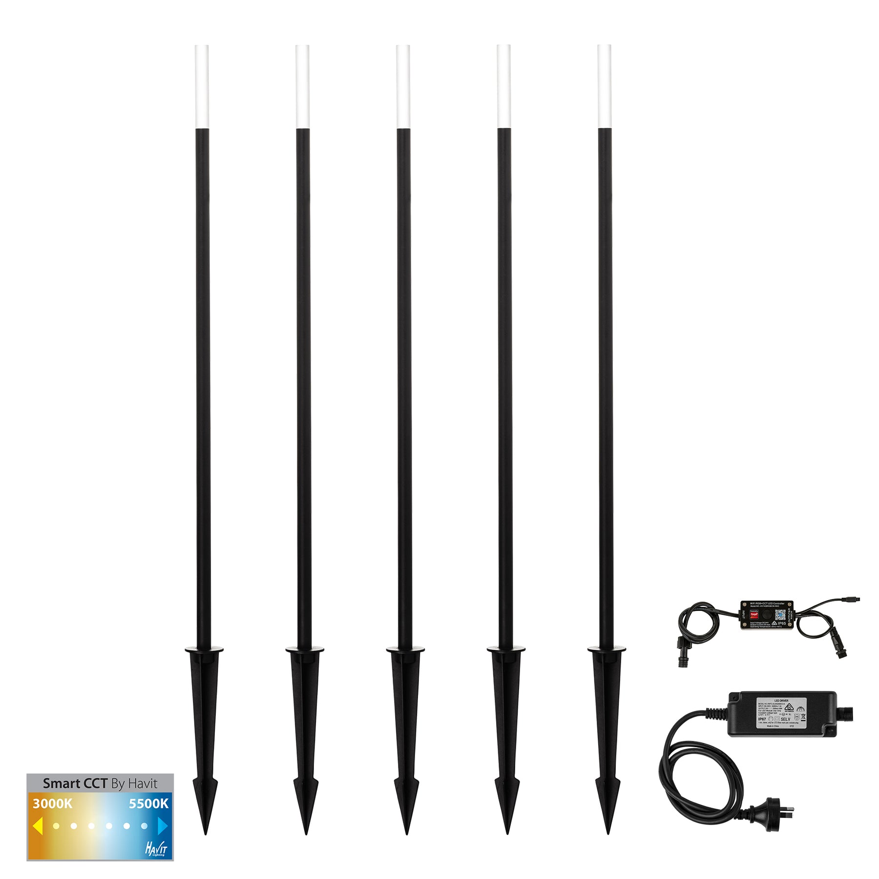 Drique LED Bollard 5 Light Kit 1W 2CCT Black - HV1514CCT-BLK-KIT