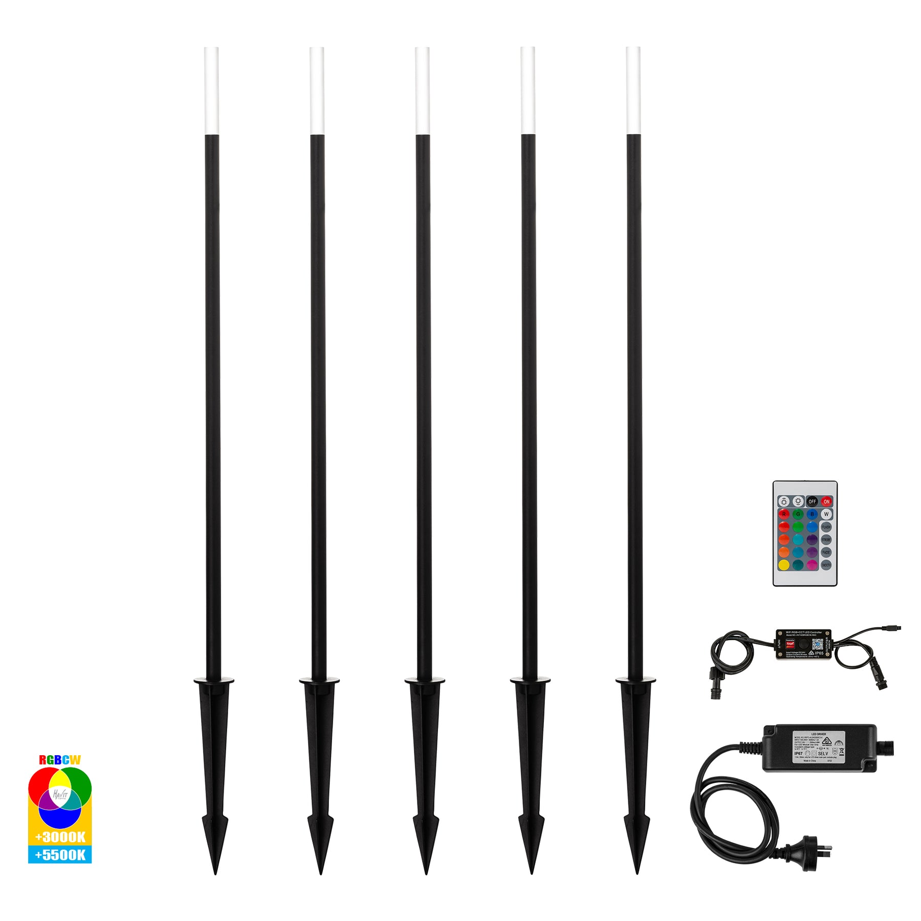 Drique LED Bollard 5 Spike Light Kit 1W RGBCW Black - HV1514RGBCW-BLK-KIT