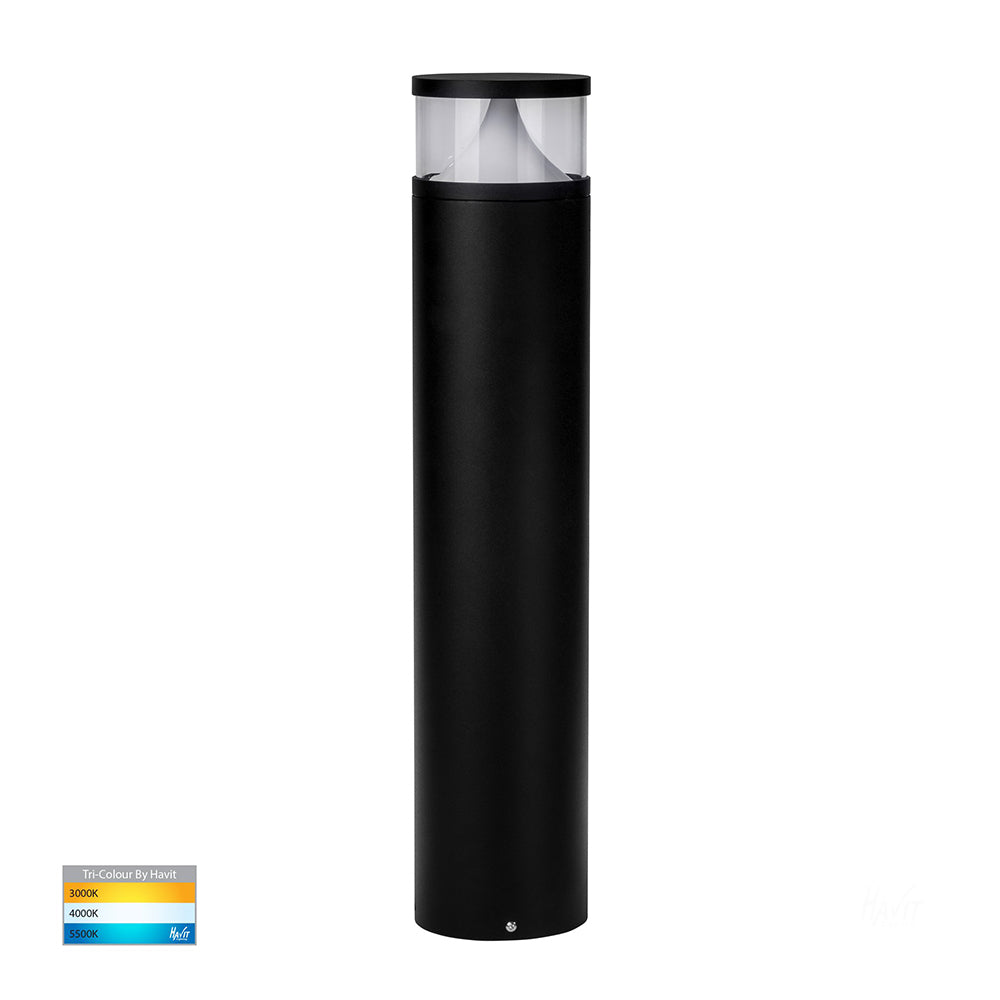 Divad Round Bollard Light H600mm Black Aluminium 3CCT - HV1628T-BLK-240V-RND