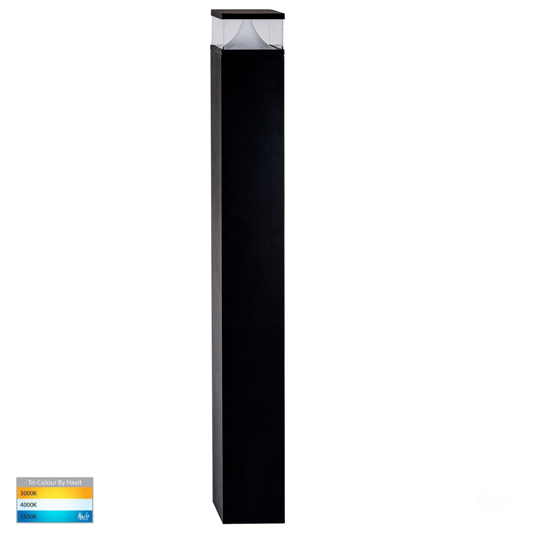Divad Square Bollard Light H1000mm Black Aluminium 3CCT - HV1629T-BLK-240V-SQ
