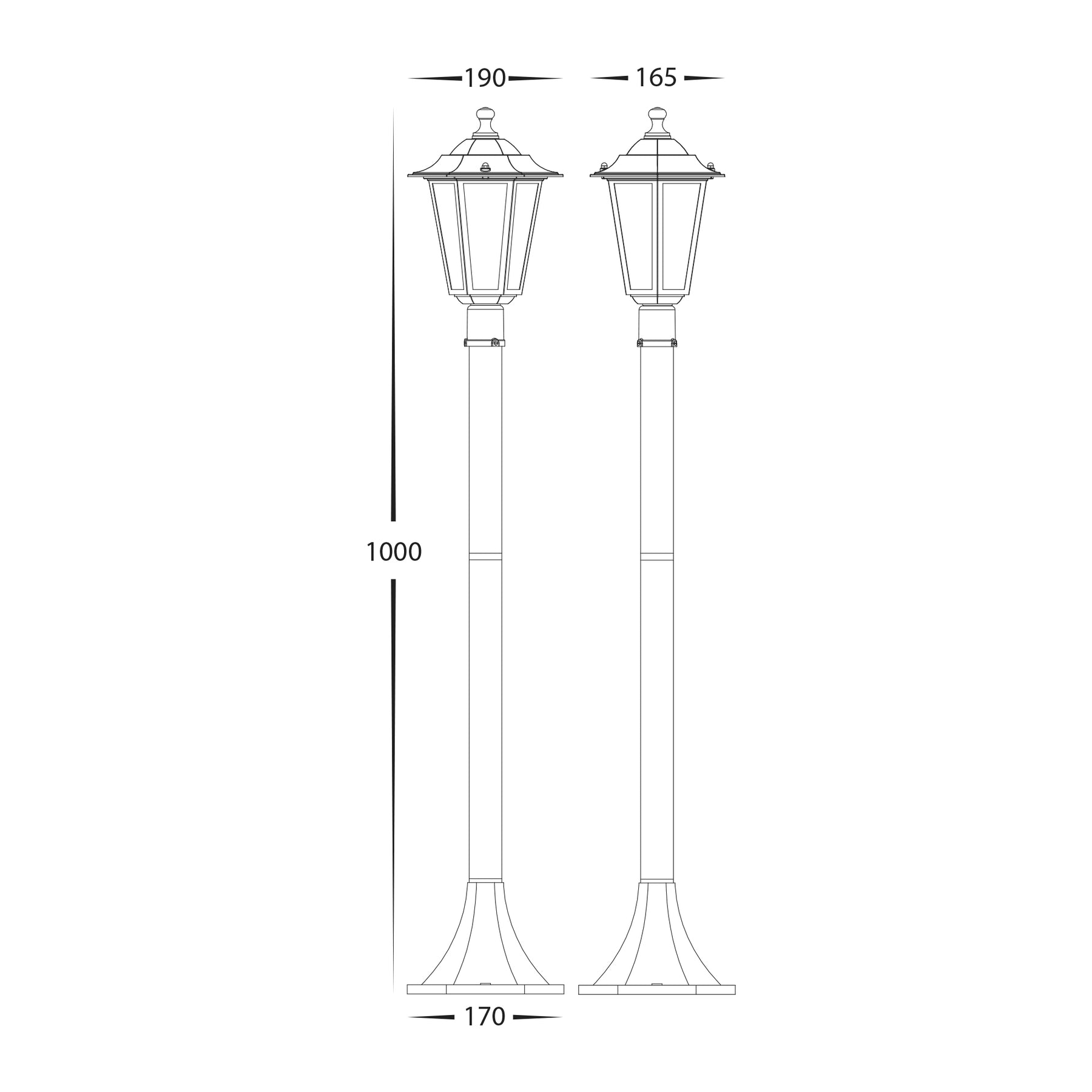 Fibra Aluminium 6 Panel Post Light 8W 2700K Black - HV1652W-P-BLK