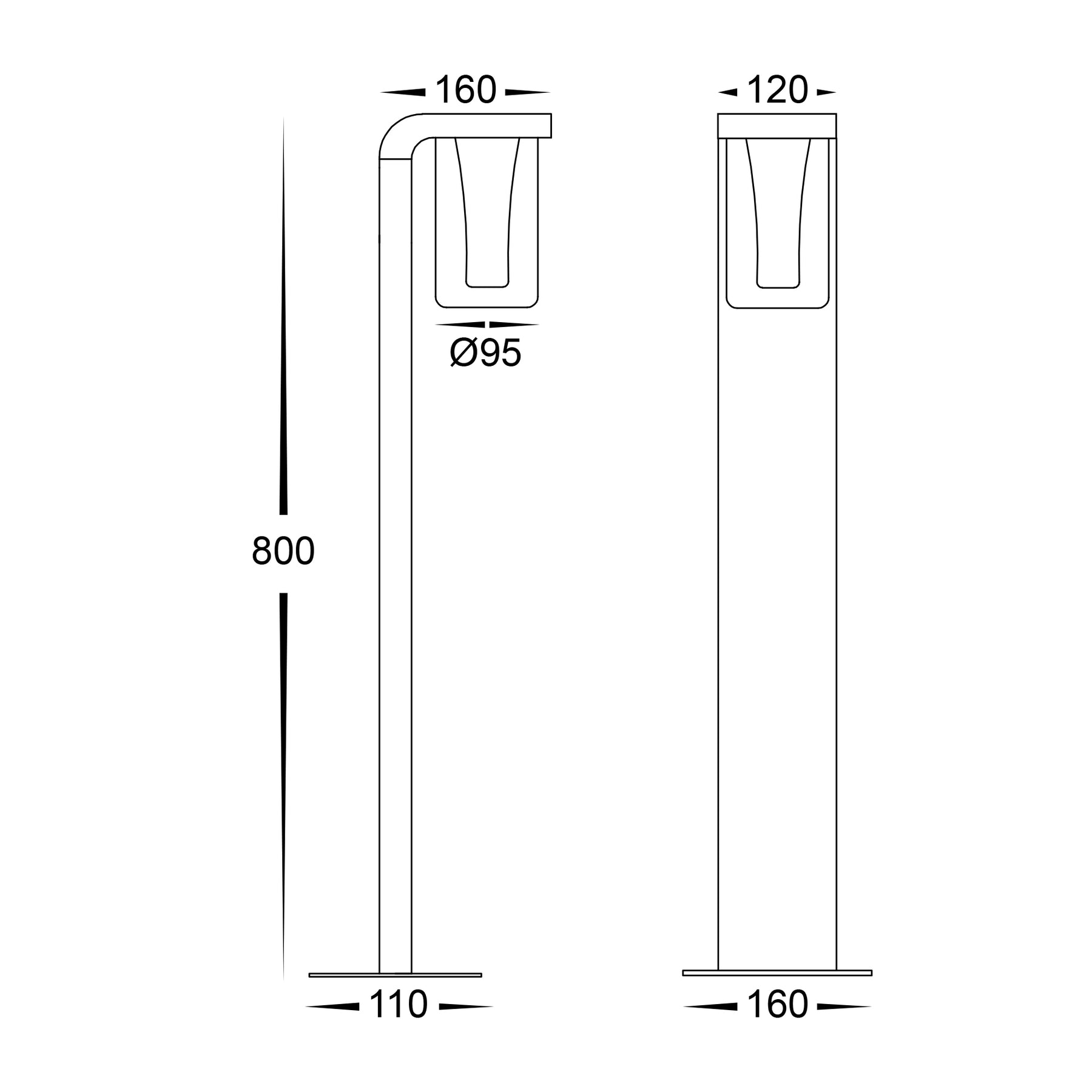 Otaner LED Bollard Light Aluminium Black 240V 10W TRI Colour - HV1691T-BLK-240V