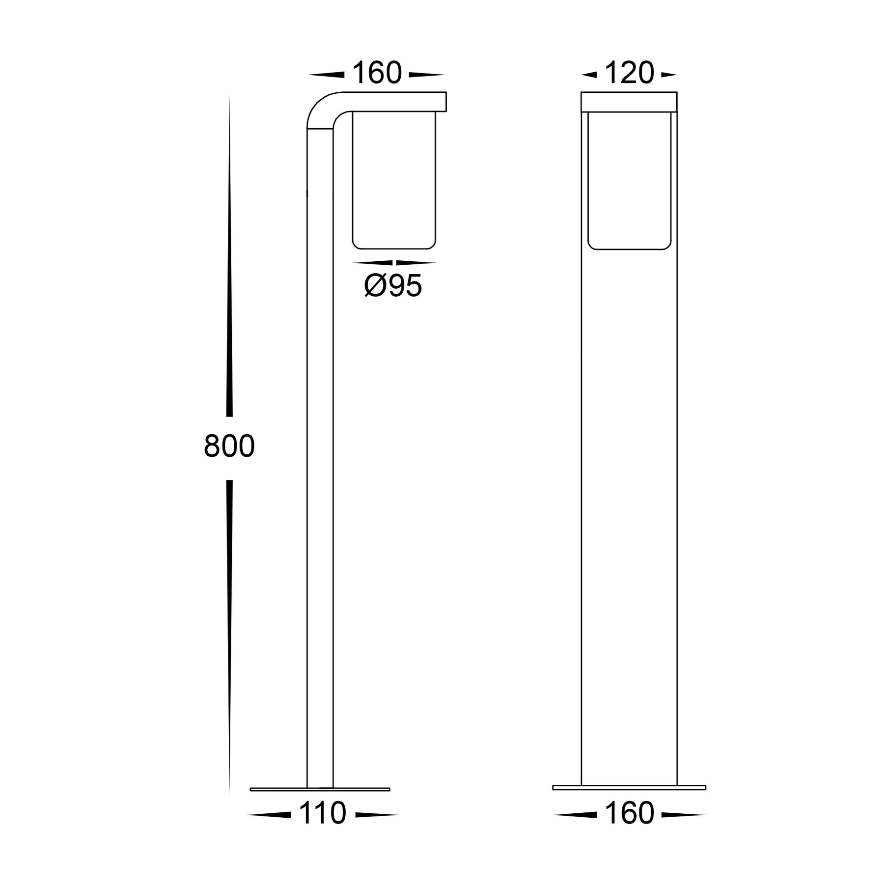 Angela Aluminium LED Bollard Light 9W 2700K Black - HV1692W-BLK