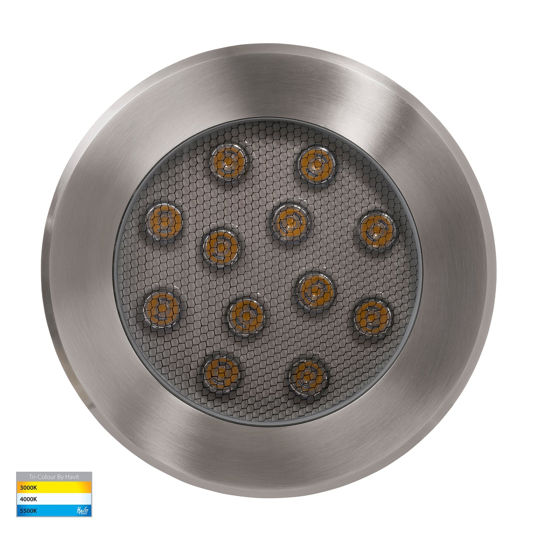 Split LED Inground Light 240V 12W Tri Colour Stainless Steel - HV1843T-240V