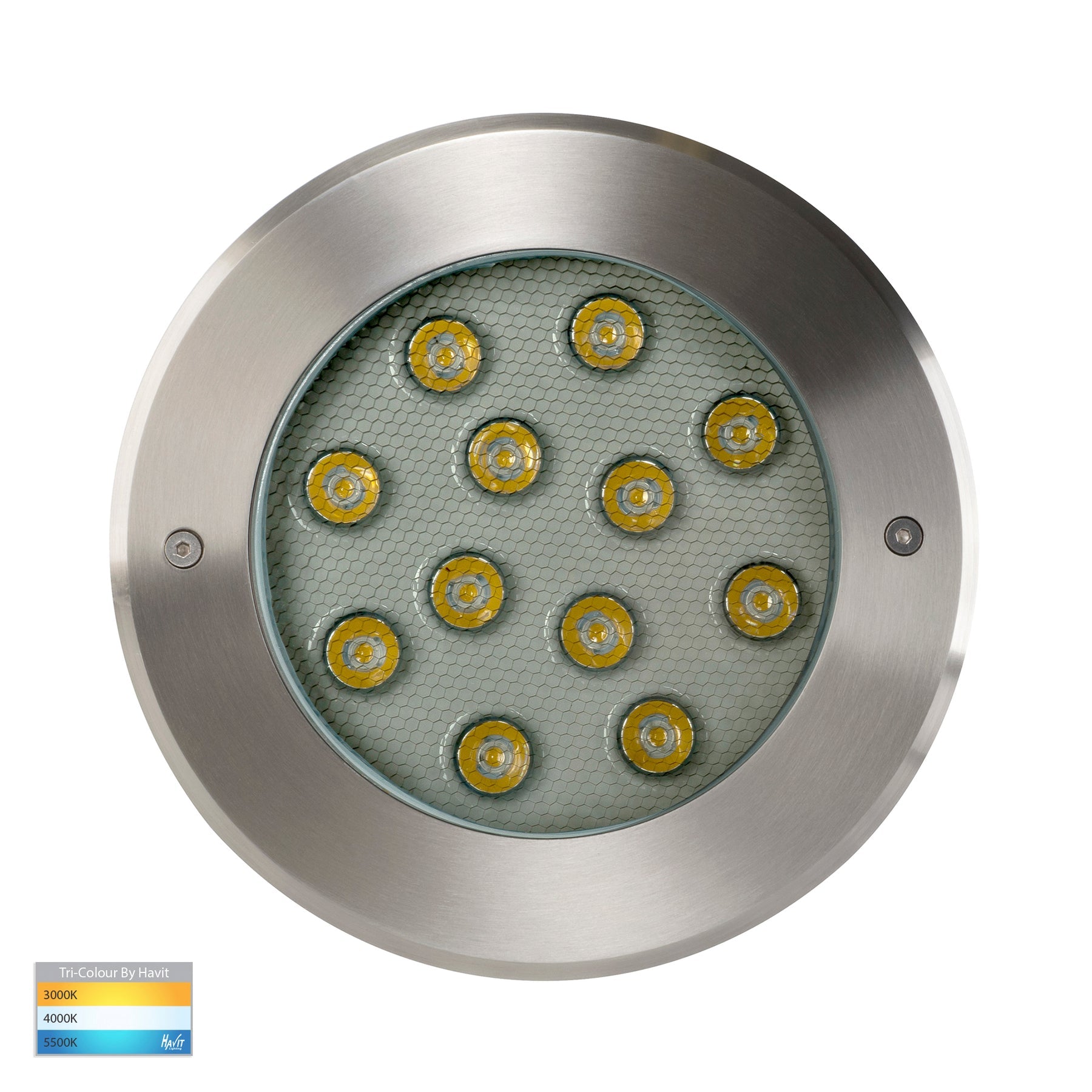Split LED Inground Light 240V 12W Tri Colour Stainless Steel - HV1843T-240V