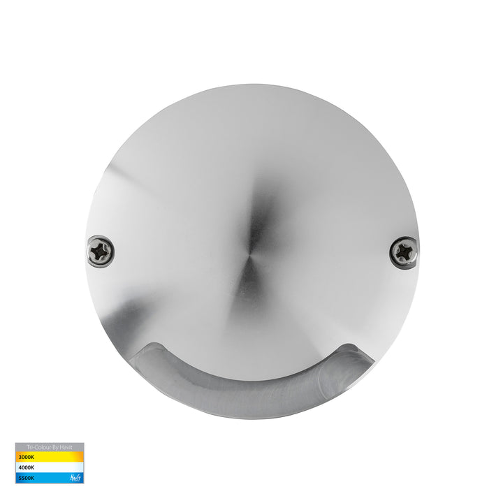 Dome Aluminium One Way Deck Light Silver 3W 12V TRI Colour - HV2871T-SLV-12V