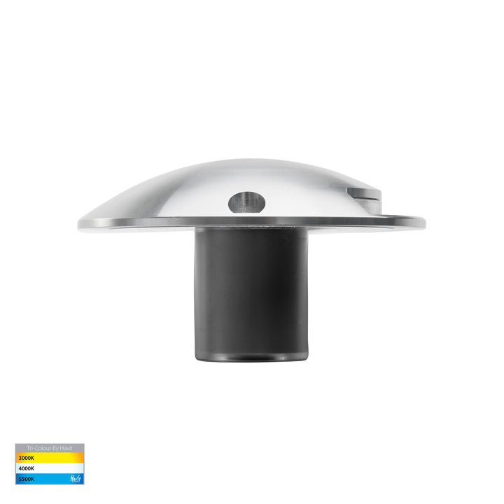 Dome Aluminium One Way Deck Light Silver 3W 12V TRI Colour - HV2871T-SLV-12V