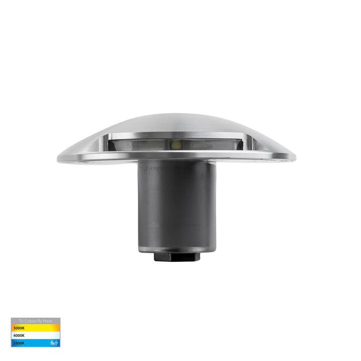 Dome Aluminium One Way Deck Light Silver 3W 12V TRI Colour - HV2871T-SLV-12V