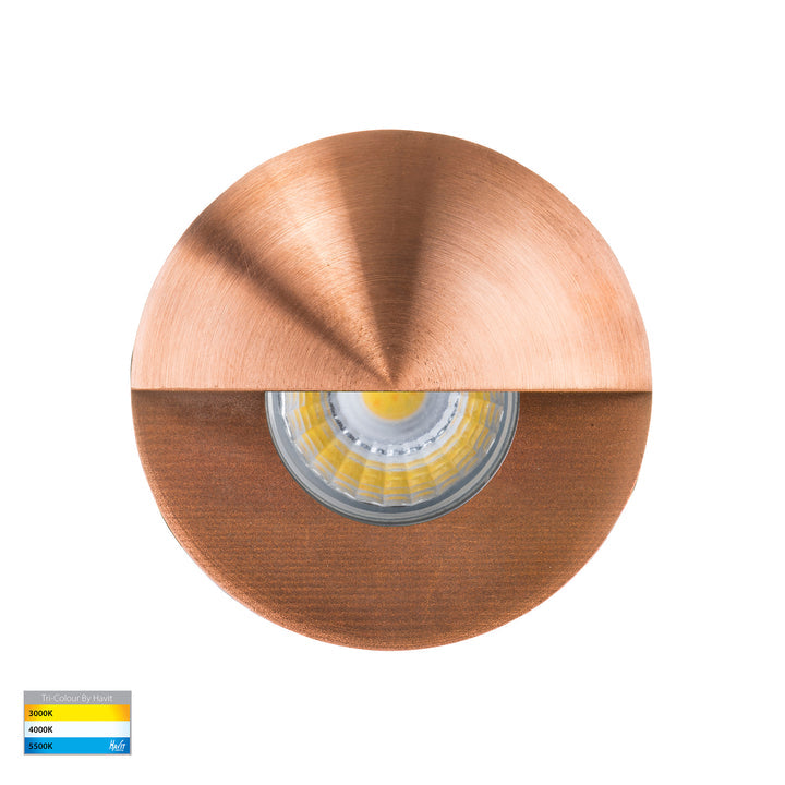 Mini Ollo  Recessed LED Step Light With Eyelid Copper 12V 1W TRI Colour - HV2891T-CP-12V