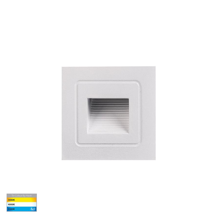 Trin Small LED Square Step Light 12V 1W Tri Colour White - HV3111T-WHT-12V