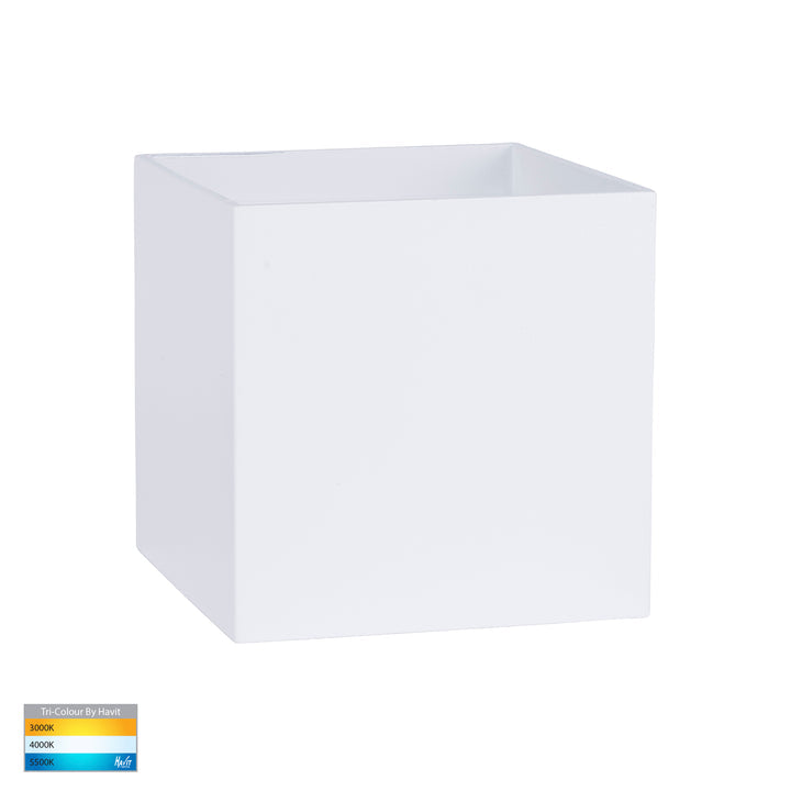 Versa Square Up & Down LED Wall Light Aluminium White 12V TRI Colour - HV3658T-WHT-SQ-12V