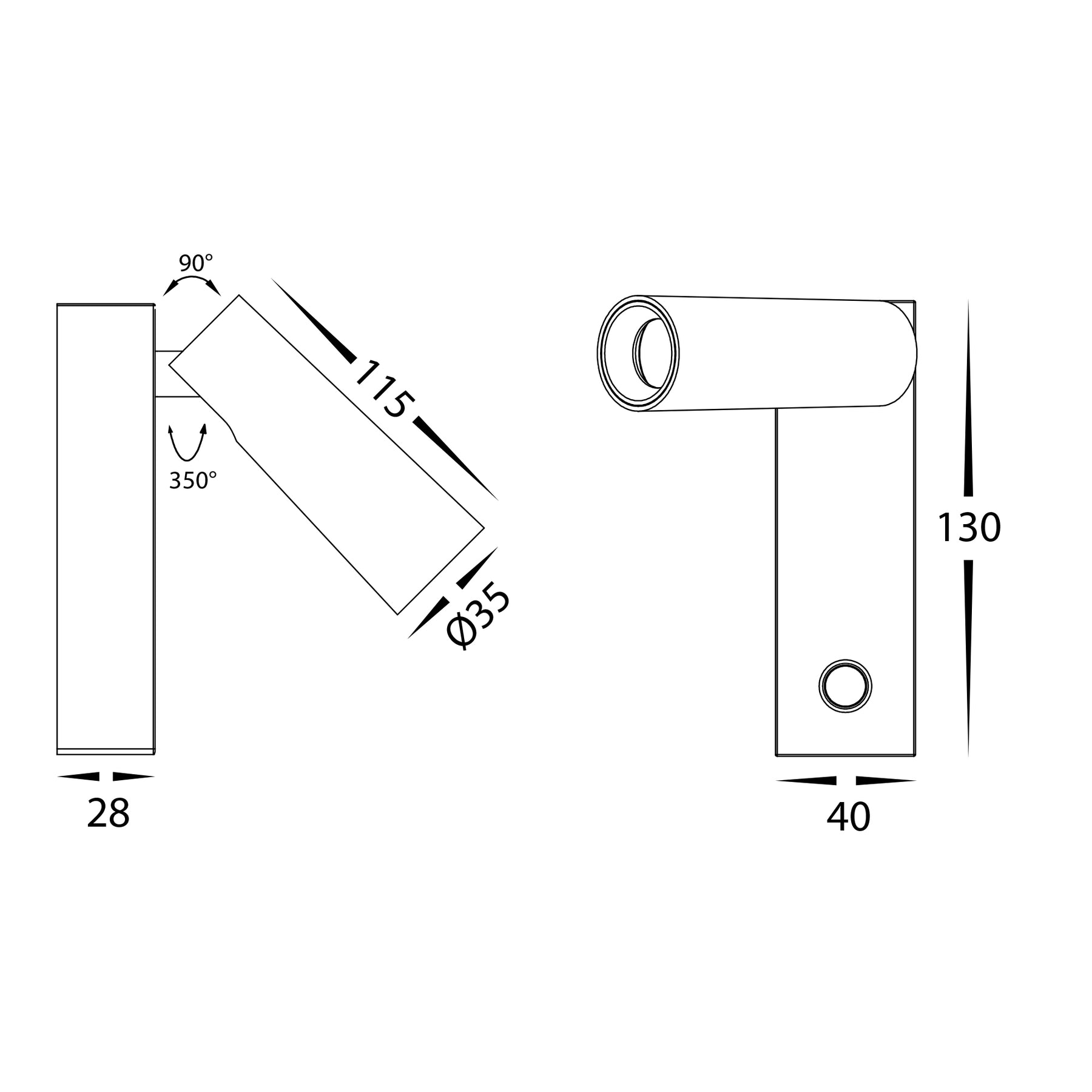 Lesen Single Adjustable Wall Light Aluminium White 240V 3W TRI Colour - HV3686T-WHT