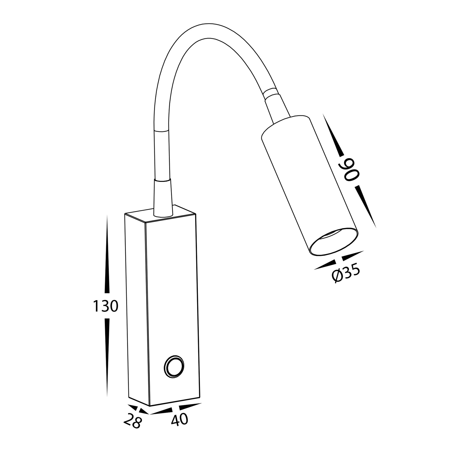 Lesen Single Adjustable Wall Light with Flexible Arm Aluminium White 240V 3W TRI Colour - HV3687T-WHT