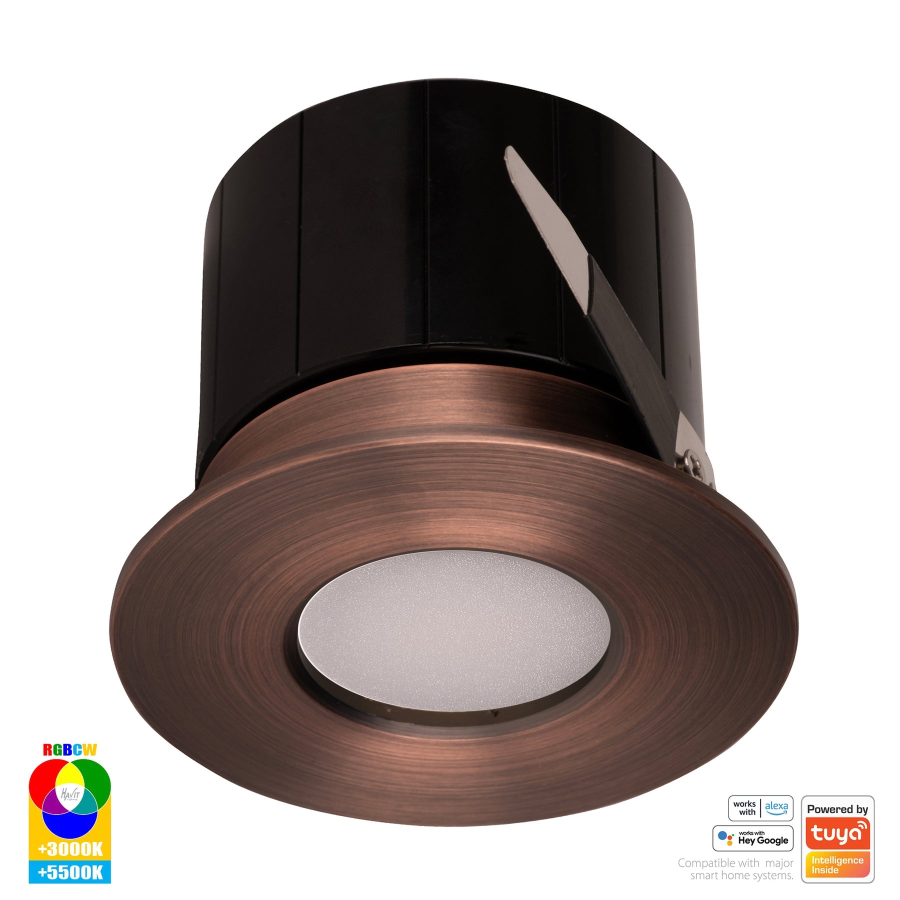 Prime Smart Aluminium Recessed LED Downlight 240V 12W RGBCW Antique Brass - HV5511RGBCW-AB