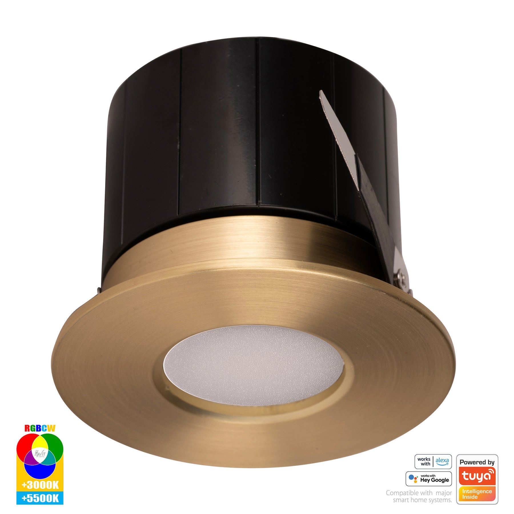 Prime Smart Aluminium Recessed LED Downlight 240V 12W RGBCW Brass - HV5511RGBCW-BR