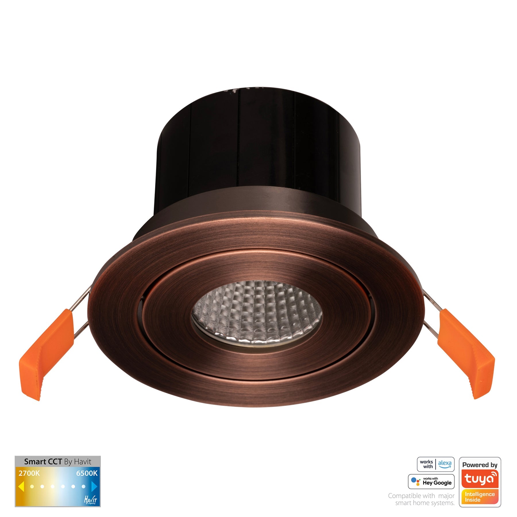 Prime Smart Aluminium Recessed LED Downlight 240V 12W Tilt 2CCT Antique Brass - HV5512CCT-AB