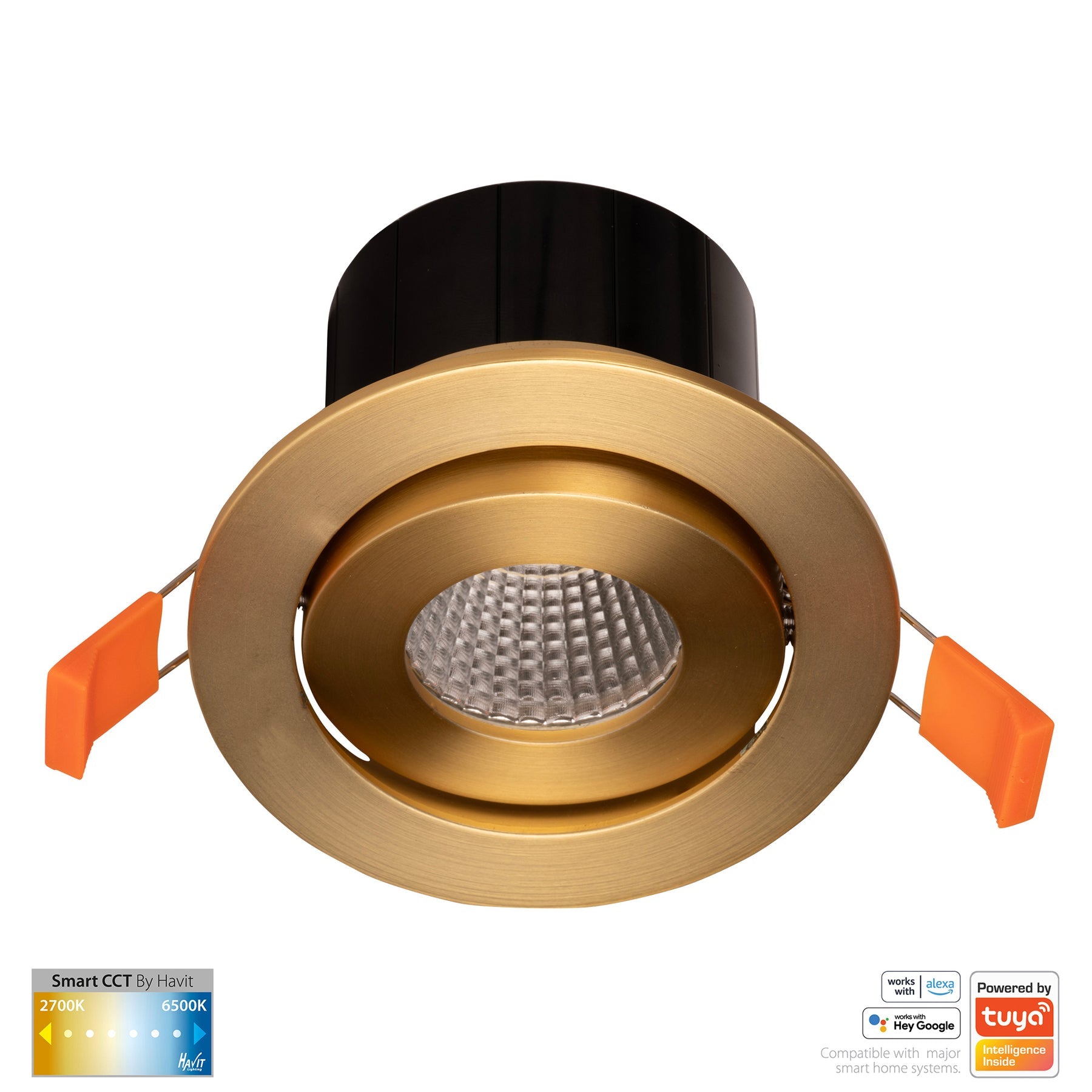 Prime Smart Aluminium Recessed LED Downlight 240V 12W Tilt 2CCT Brass - HV5512CCT-BR