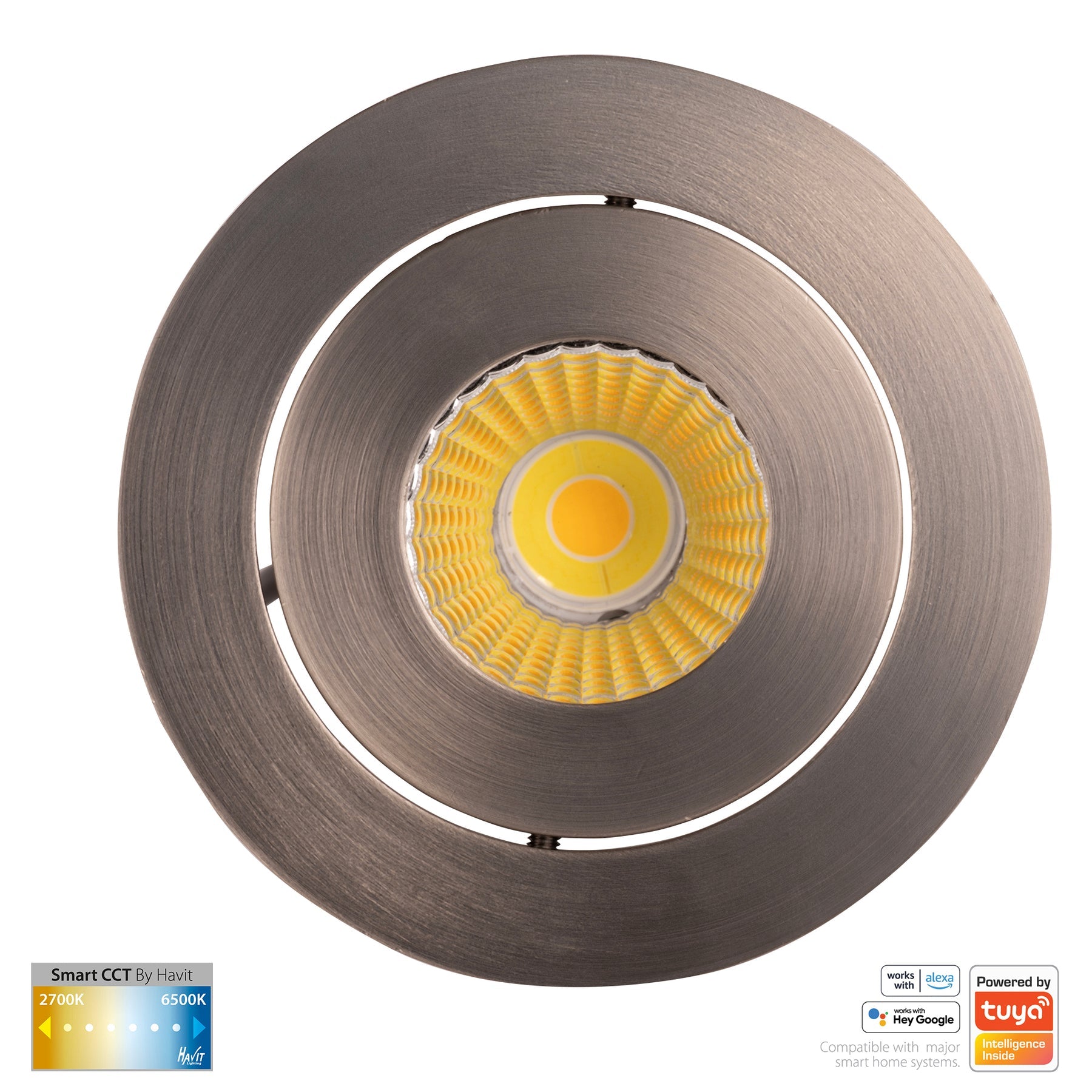 Prime Smart Aluminium Recessed LED Downlight 240V 12W Tilt 2CCT Nickel - HV5512CCT-NK
