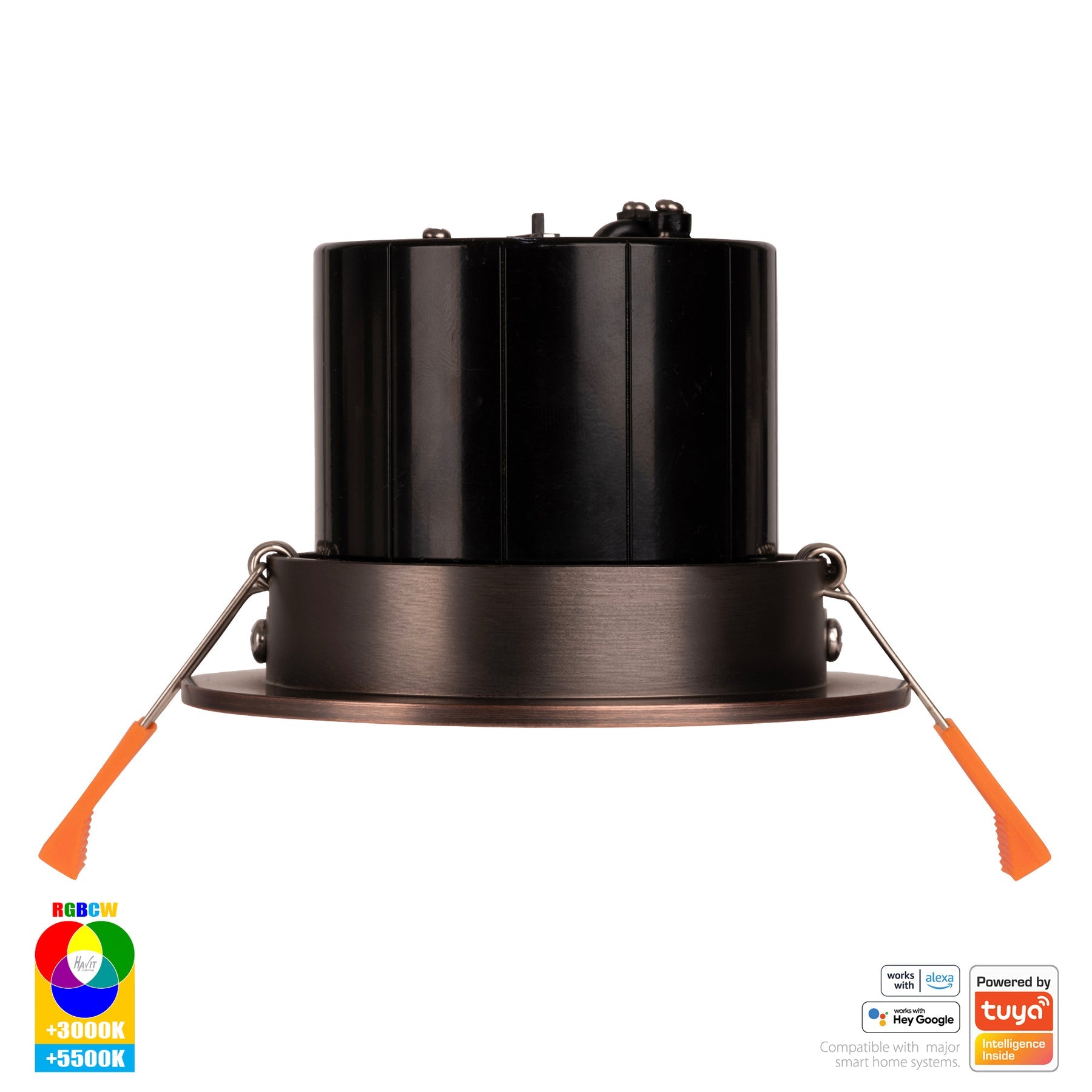 Prime Smart Aluminium Recessed LED Downlight 240V 12W Tilt RGBCW Antique Brass - HV5512RGBCW-AB