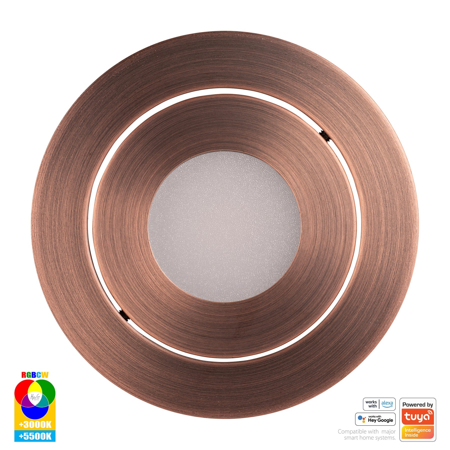 Prime Smart Aluminium Recessed LED Downlight 240V 12W Tilt RGBCW Antique Brass - HV5512RGBCW-AB