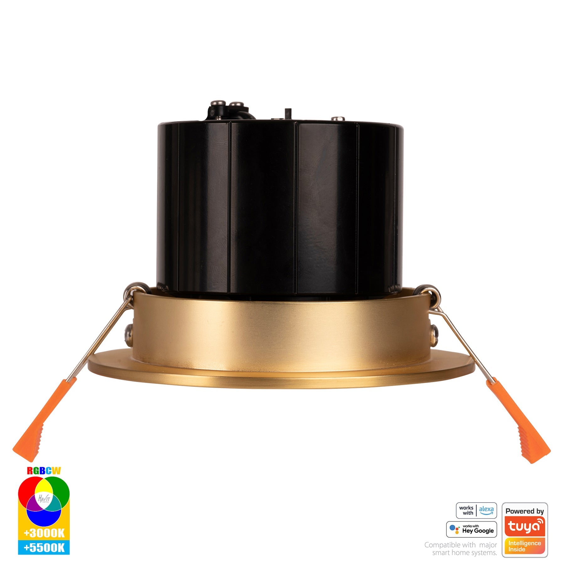 Prime Smart Aluminium Recessed LED Downlight 240V 12W Tilt RGBCW Brass - HV5512RGBCW-BR