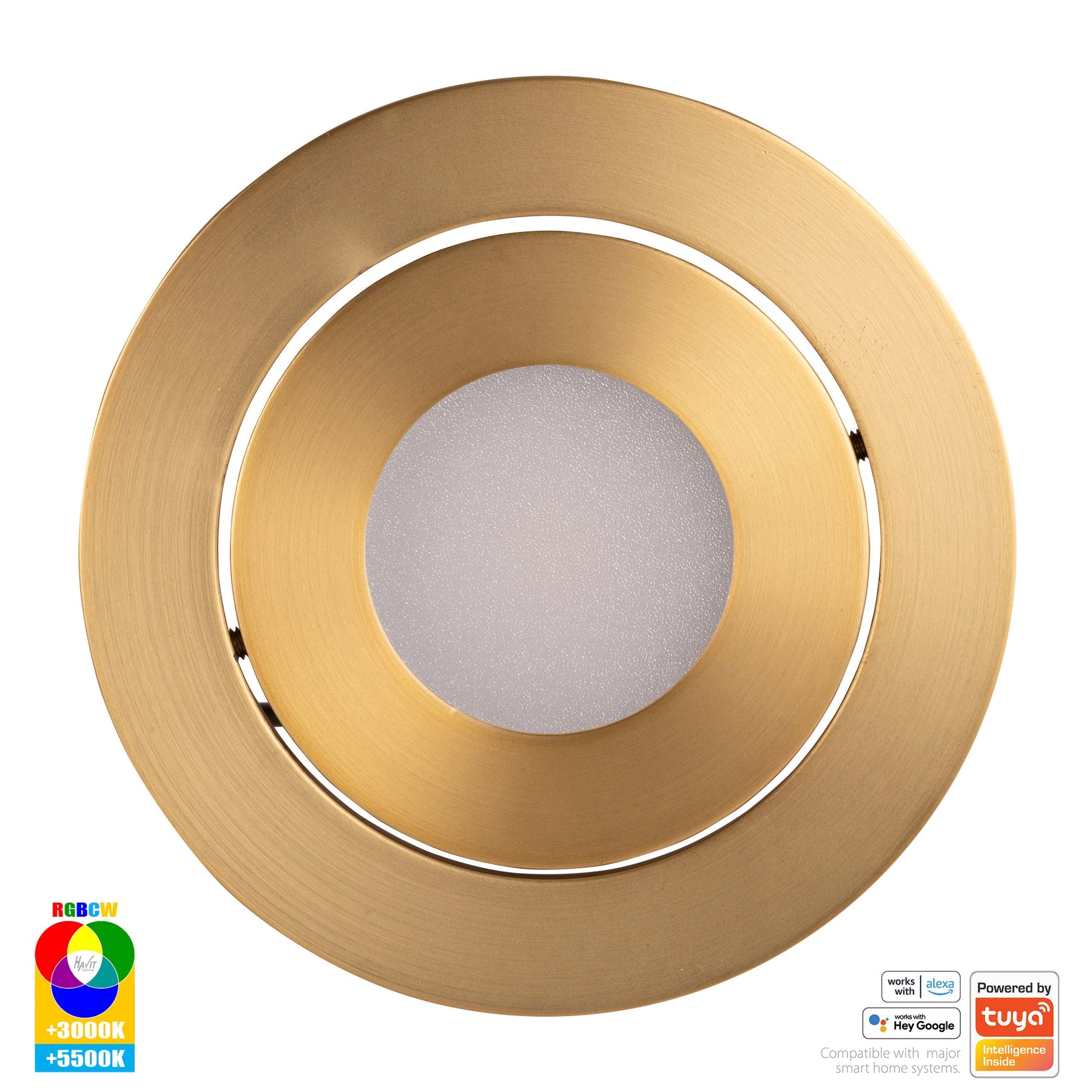 Prime Smart Aluminium Recessed LED Downlight 240V 12W Tilt RGBCW Brass - HV5512RGBCW-BR
