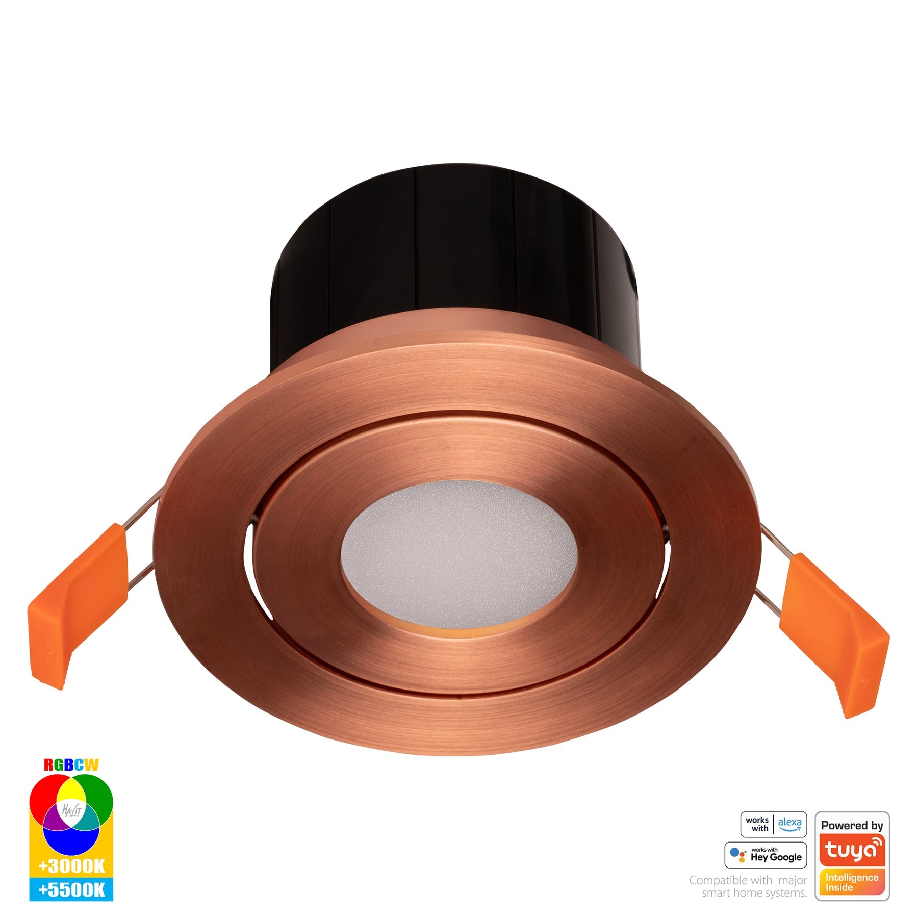 Prime Smart Aluminium Recessed LED Downlight 240V 12W Tilt RGBCW Copper - HV5512RGBCW-CP