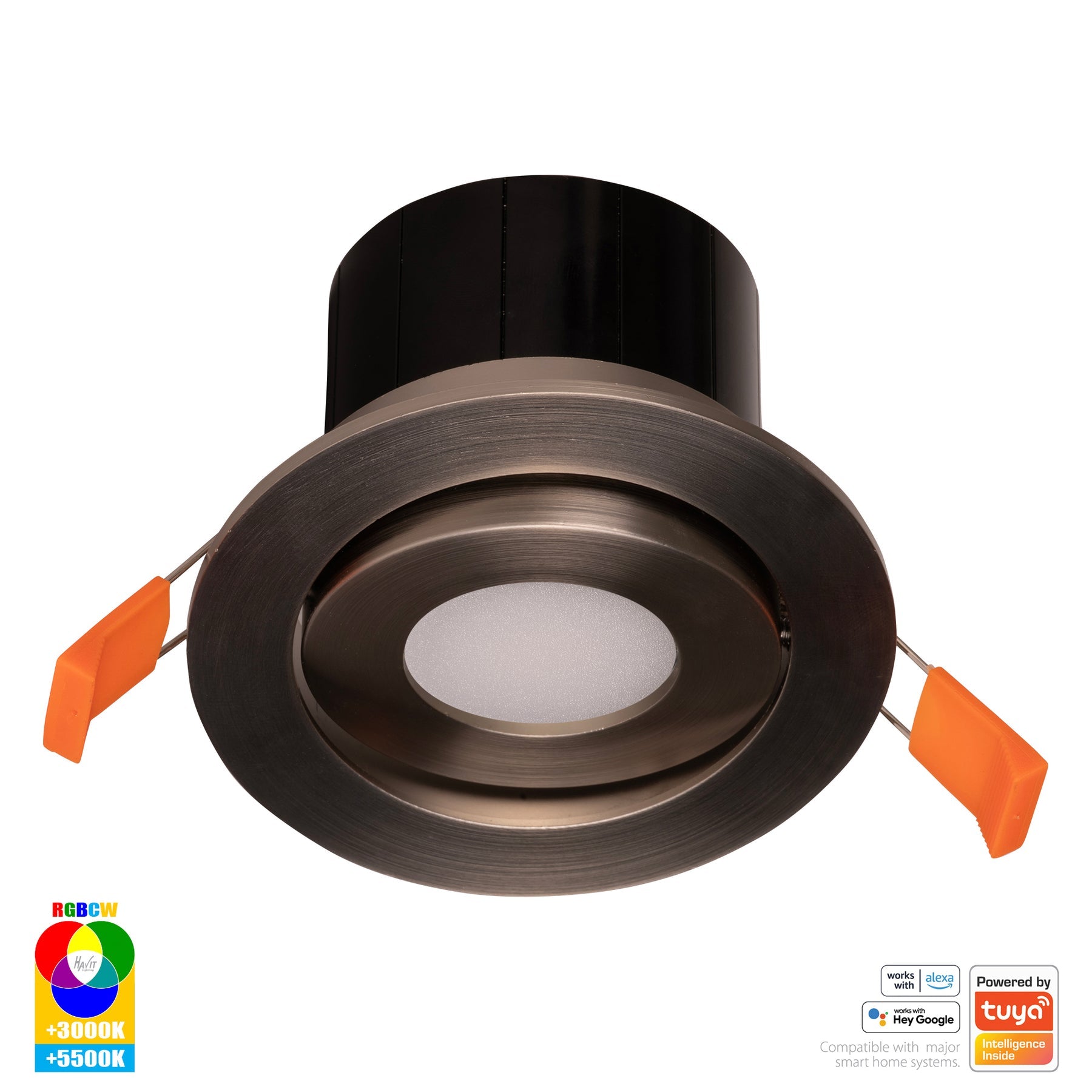 Prime Smart Aluminium Recessed LED Downlight 240V 12W Tilt RGBCW Nickel - HV5512RGBCW-NK
