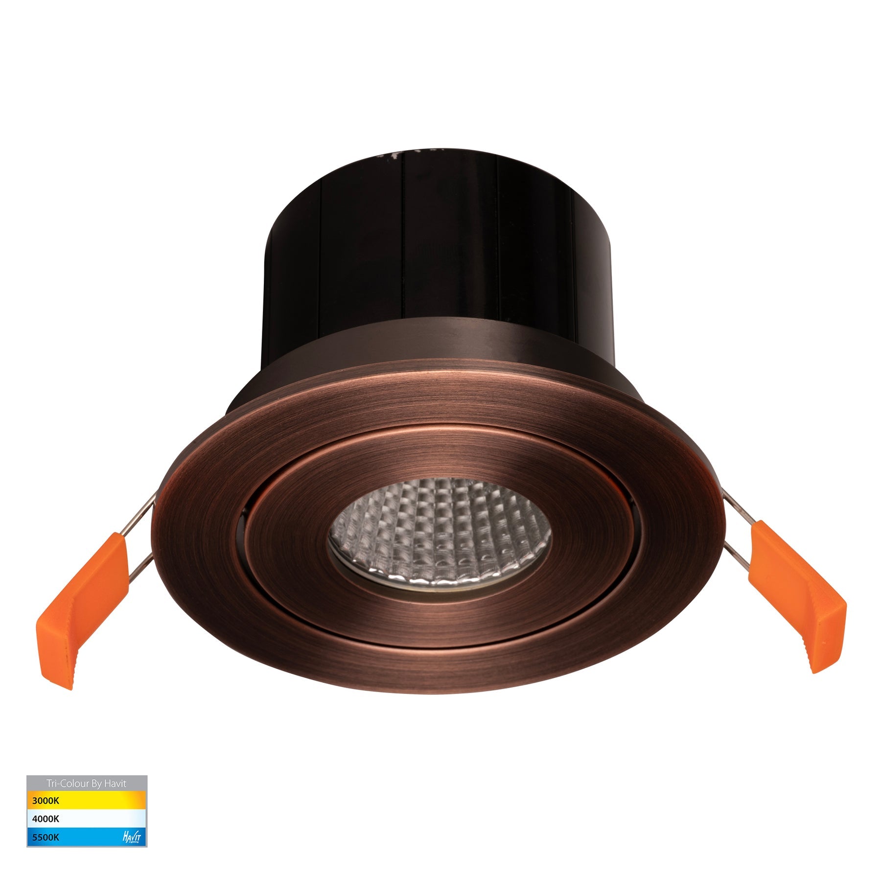 Prime Tilt LED Downlight 12W Tri Colour Antique Brass - HV5512T-AB