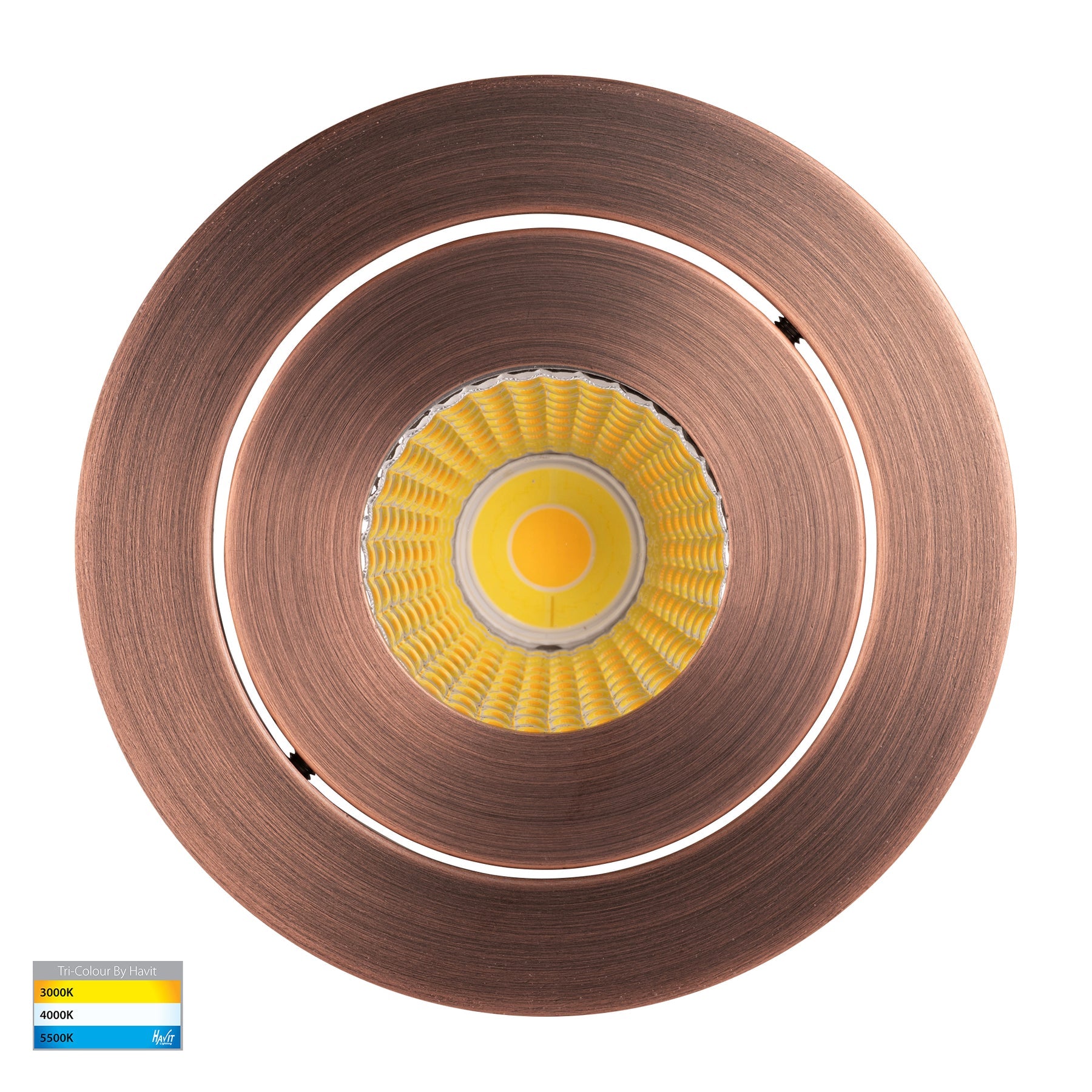 Prime Tilt LED Downlight 12W Tri Colour Antique Brass - HV5512T-AB