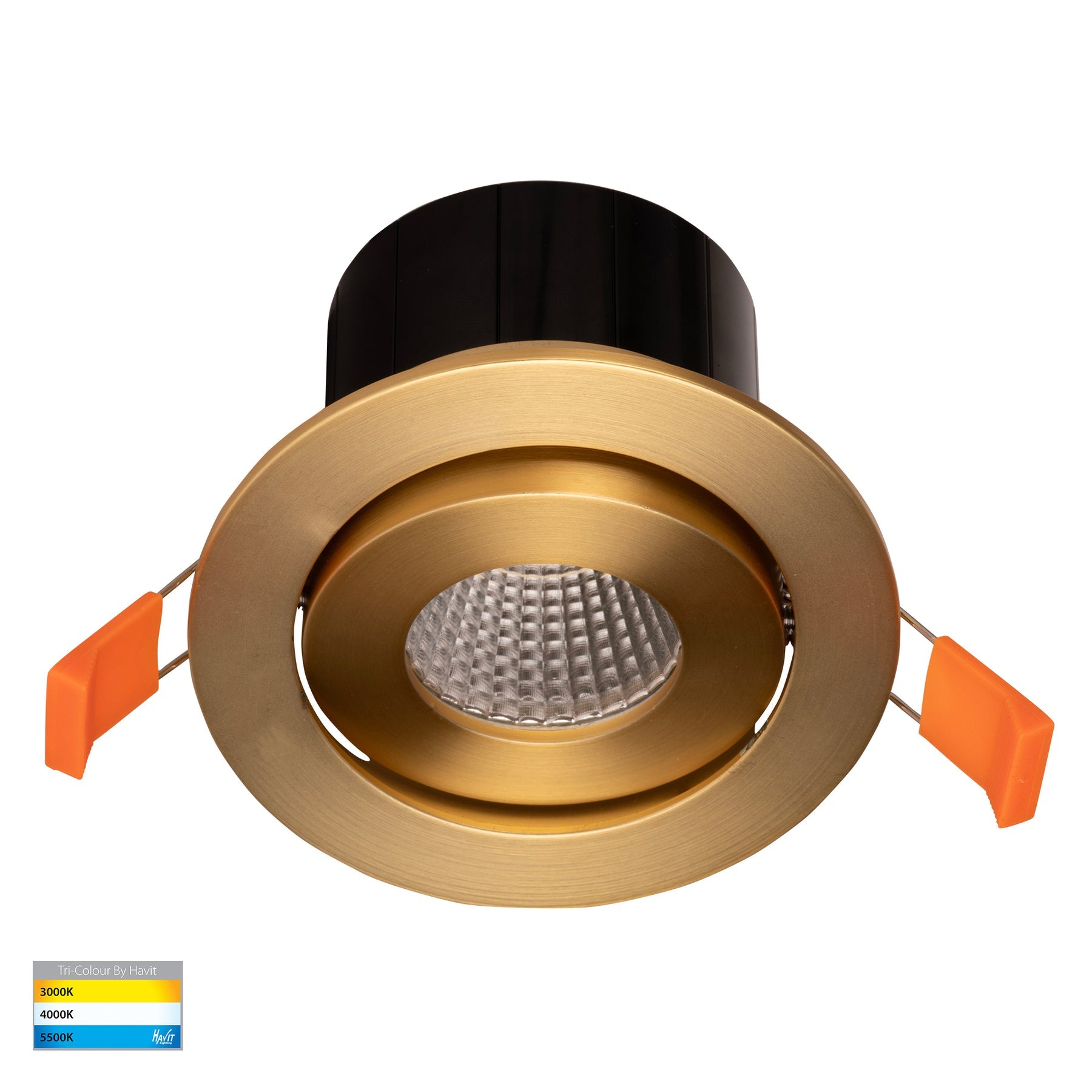 Prime Tilt LED Downlight 12W Tri Colour Brass - HV5512T-BR