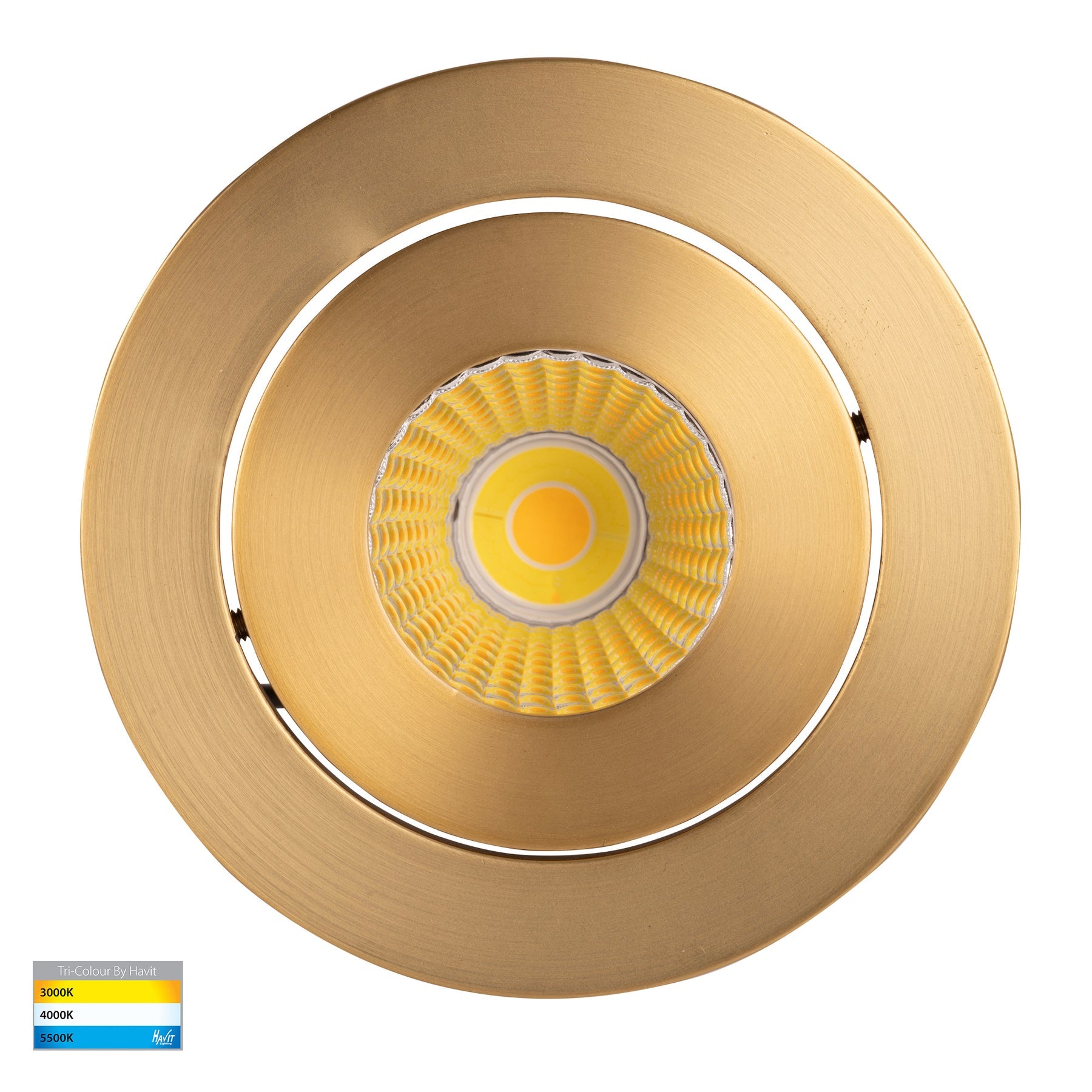 Prime Tilt LED Downlight 12W Tri Colour Brass - HV5512T-BR