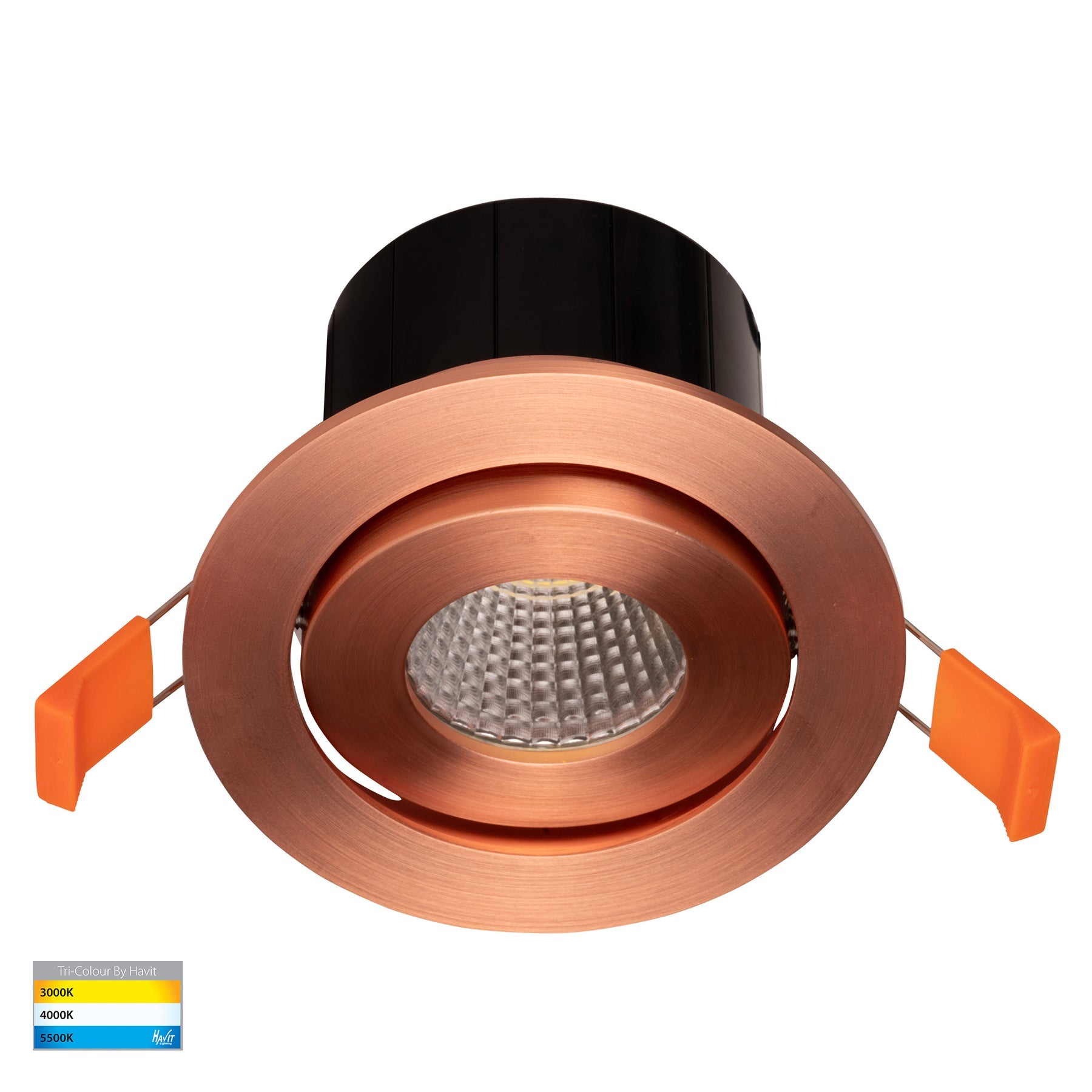 Prime Tilt LED Downlight 12W Tri Colour Copper - HV5512T-CP