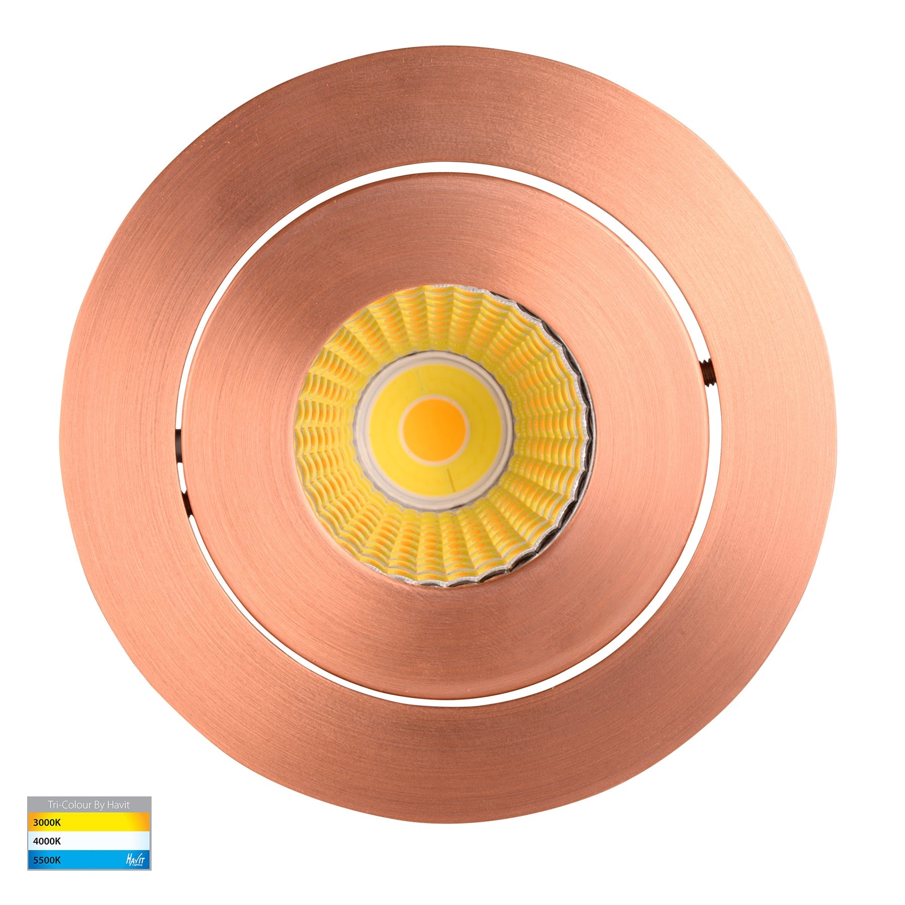 Prime Tilt LED Downlight 12W Tri Colour Copper - HV5512T-CP