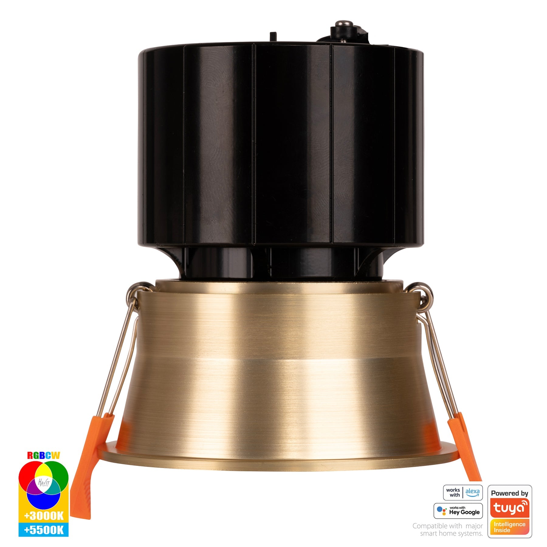 Prime Smart Aluminium Deep Recessed LED Downlight 240V 12W RGBCW Brass - HV5513RGBCW-BR