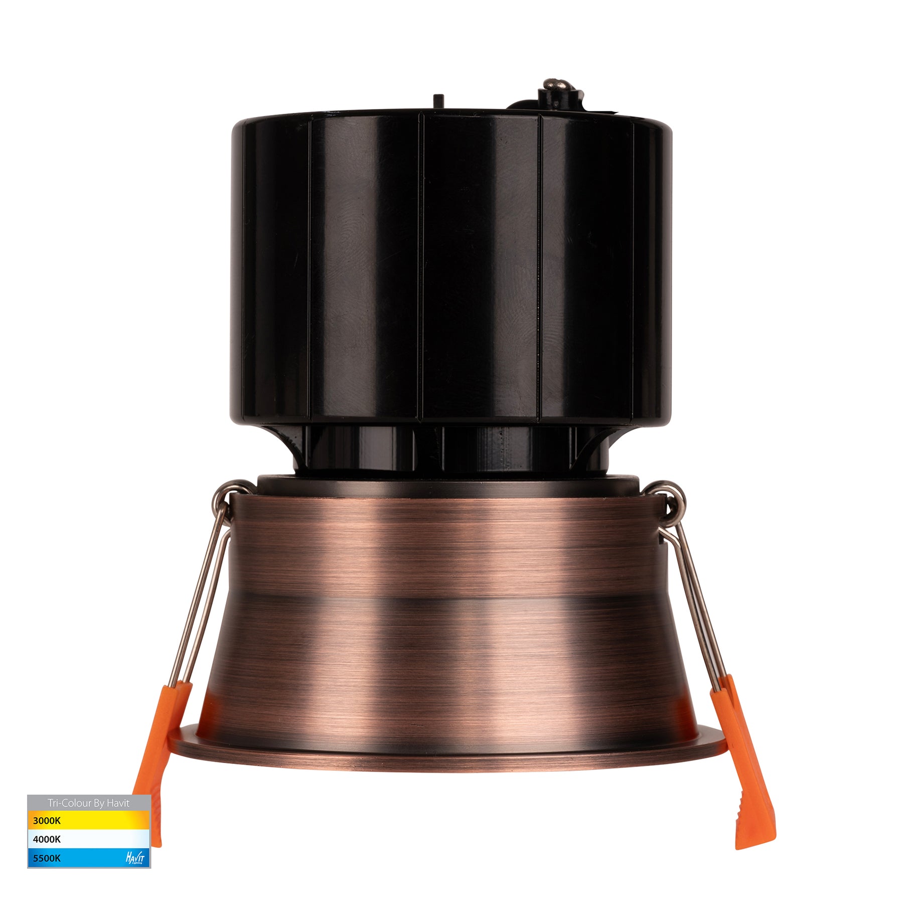 Prime 76mm Fixed Deep LED Downlight 12W Tri Colour Antique Brass - HV5513T-AB