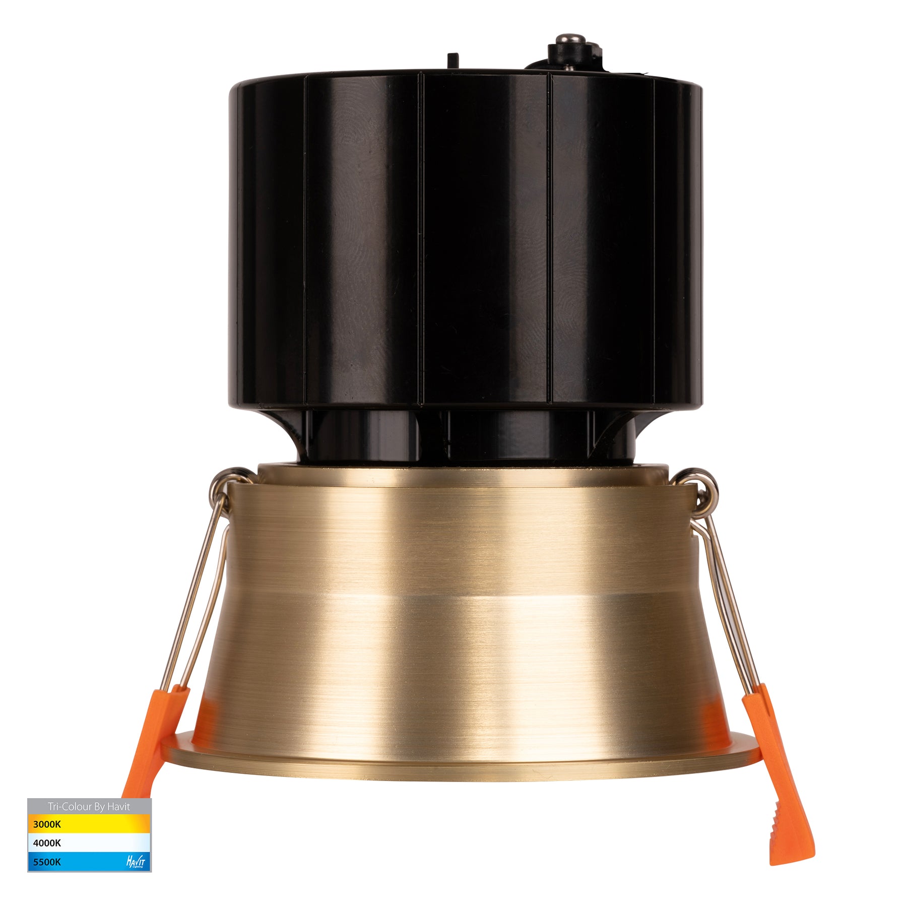 Prime 76mm Fixed Deep LED Downlight 12W Tri Colour Brass - HV5513T-BR