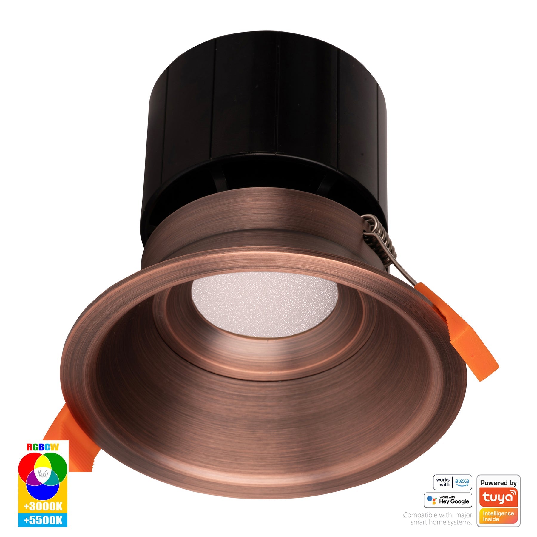 Prime Smart Aluminium 105mm Deep Recessed LED Downlight 240V 12W RGBCW Antique Brass - HV5514RGBCW-AB