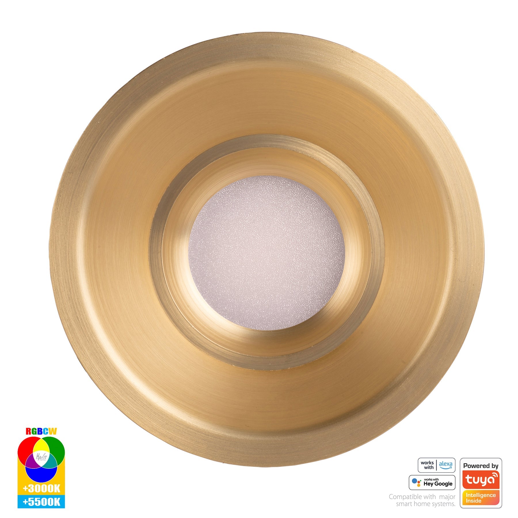 Prime Smart Aluminium 105mm Deep Recessed LED Downlight 240V 12W RGBCW Brass - HV5514RGBCW-BR