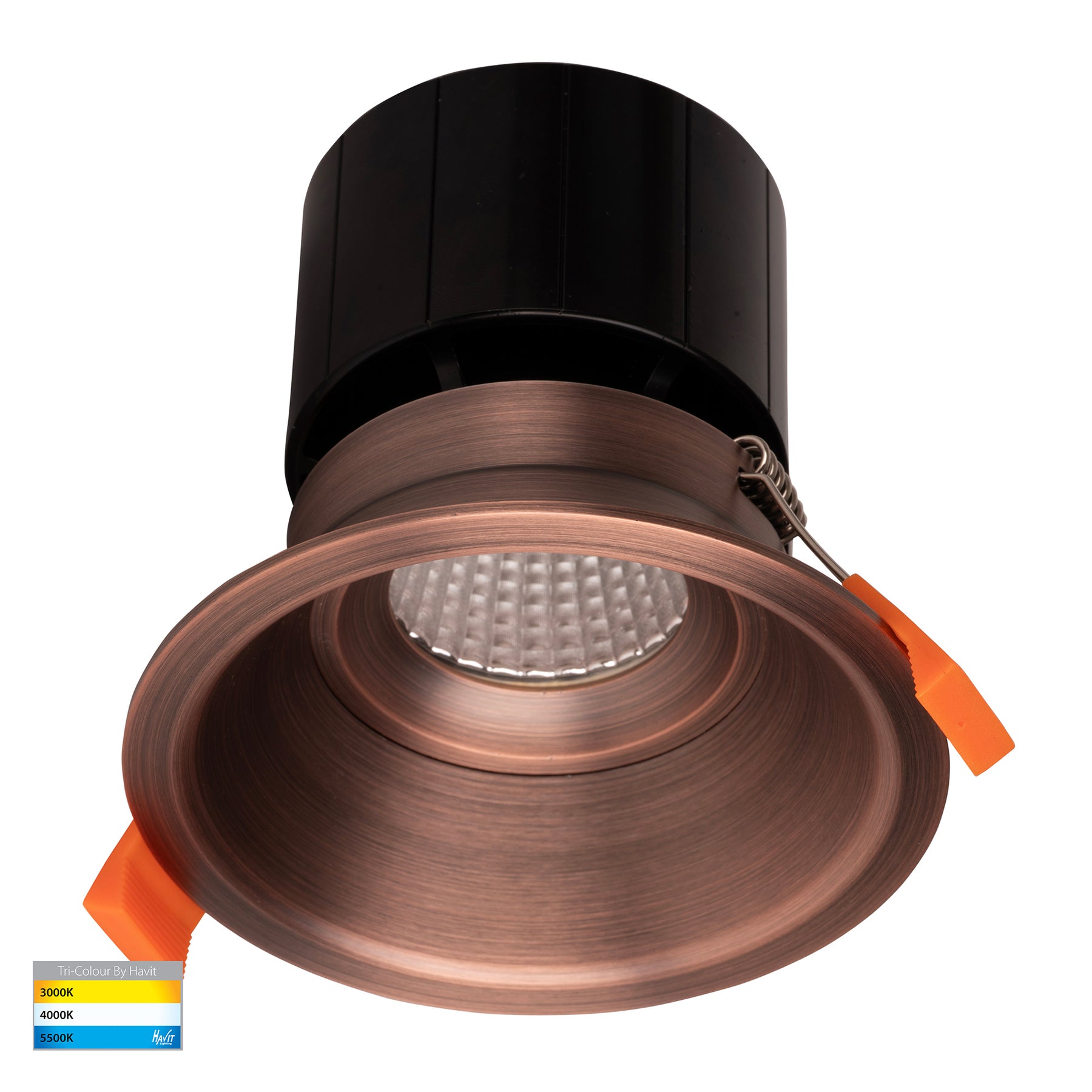 Prime 90mm Fixed Deep LED Downlight 12W Tri Colour Antique Brass - HV5514T-AB