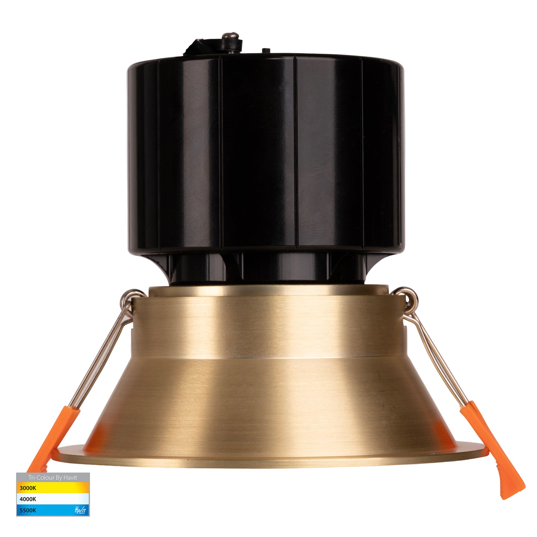 Prime 90mm Fixed Deep LED Downlight 12W Tri Colour Brass - HV5514T-BR