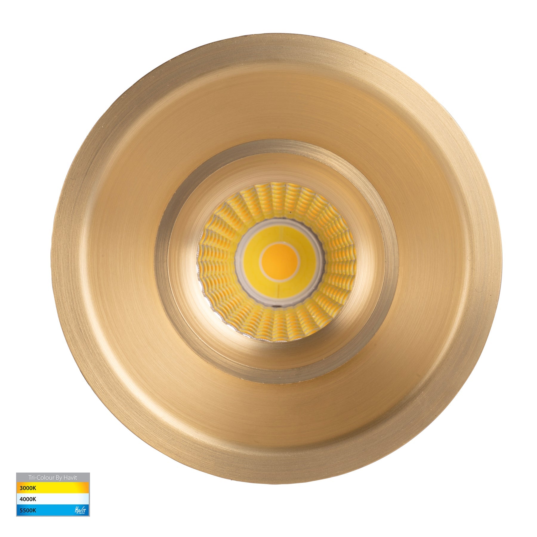 Prime 90mm Fixed Deep LED Downlight 12W Tri Colour Brass - HV5514T-BR