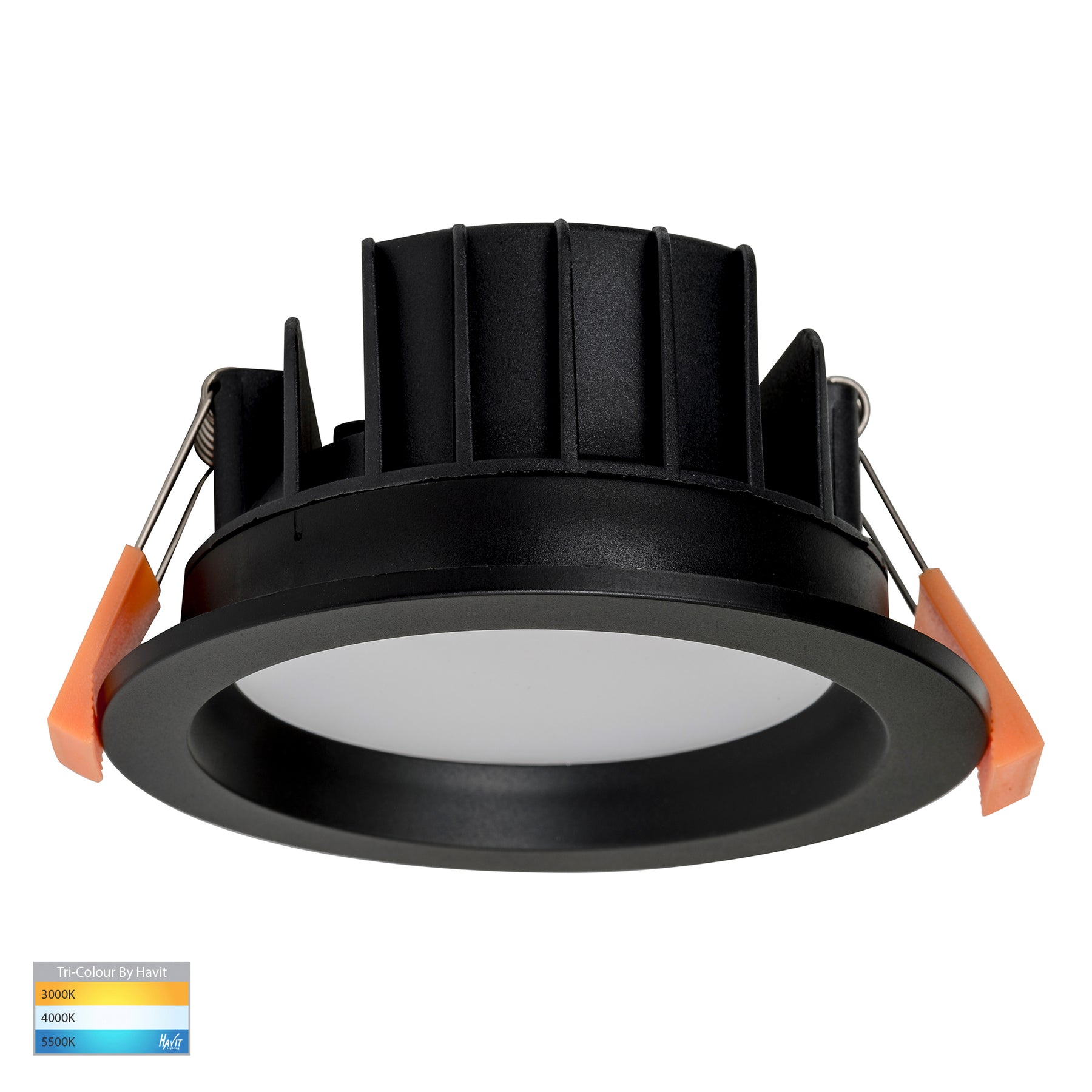 Polly Polycarbonate Fixed LED Downlight Black 24V 8W TRI Colour - HV5522T-BLK-24V